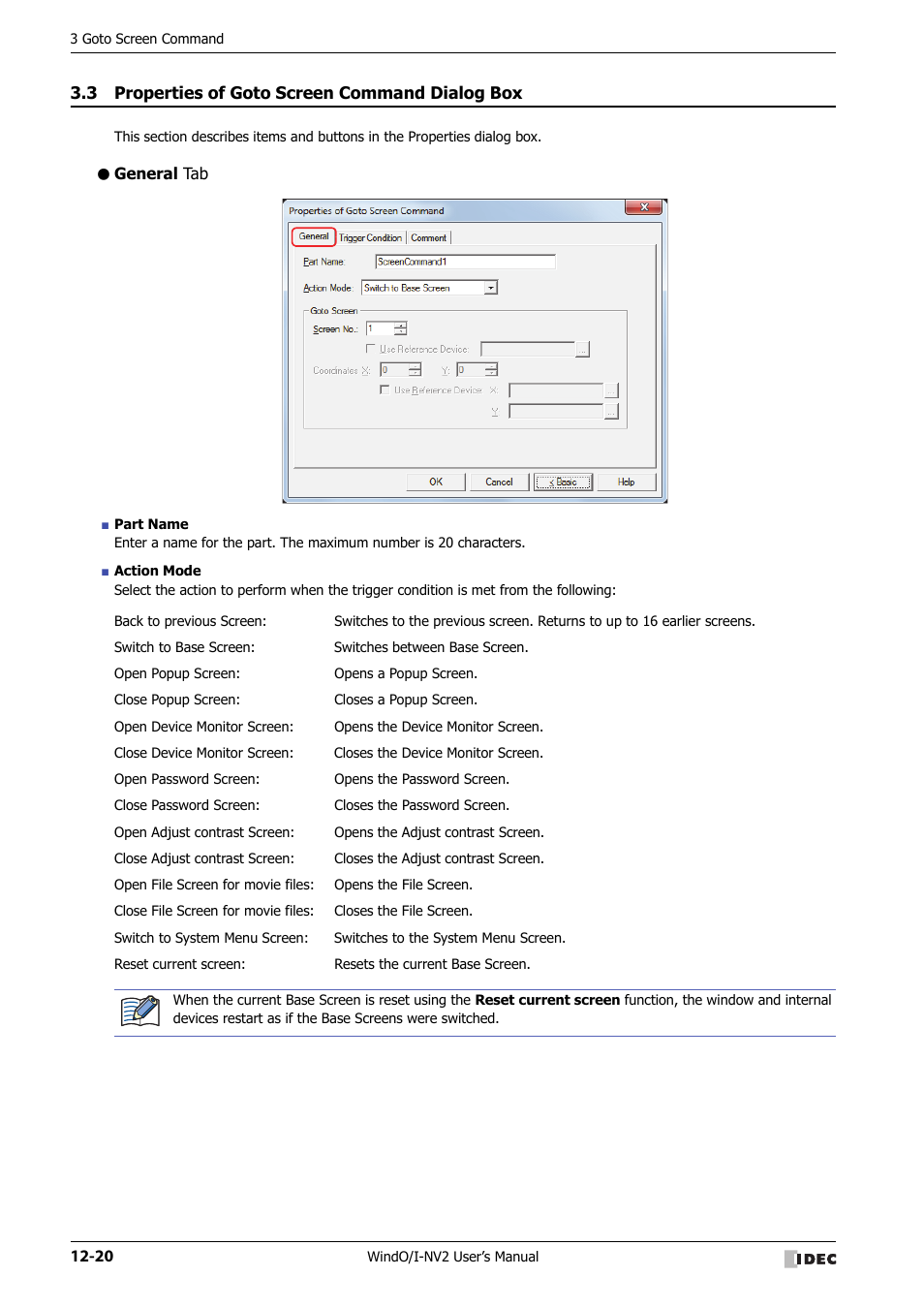 3 properties of goto screen command dialog box, General tab, Properties of goto screen command dialog box -20 | IDEC High Performance Series User Manual | Page 756 / 1448