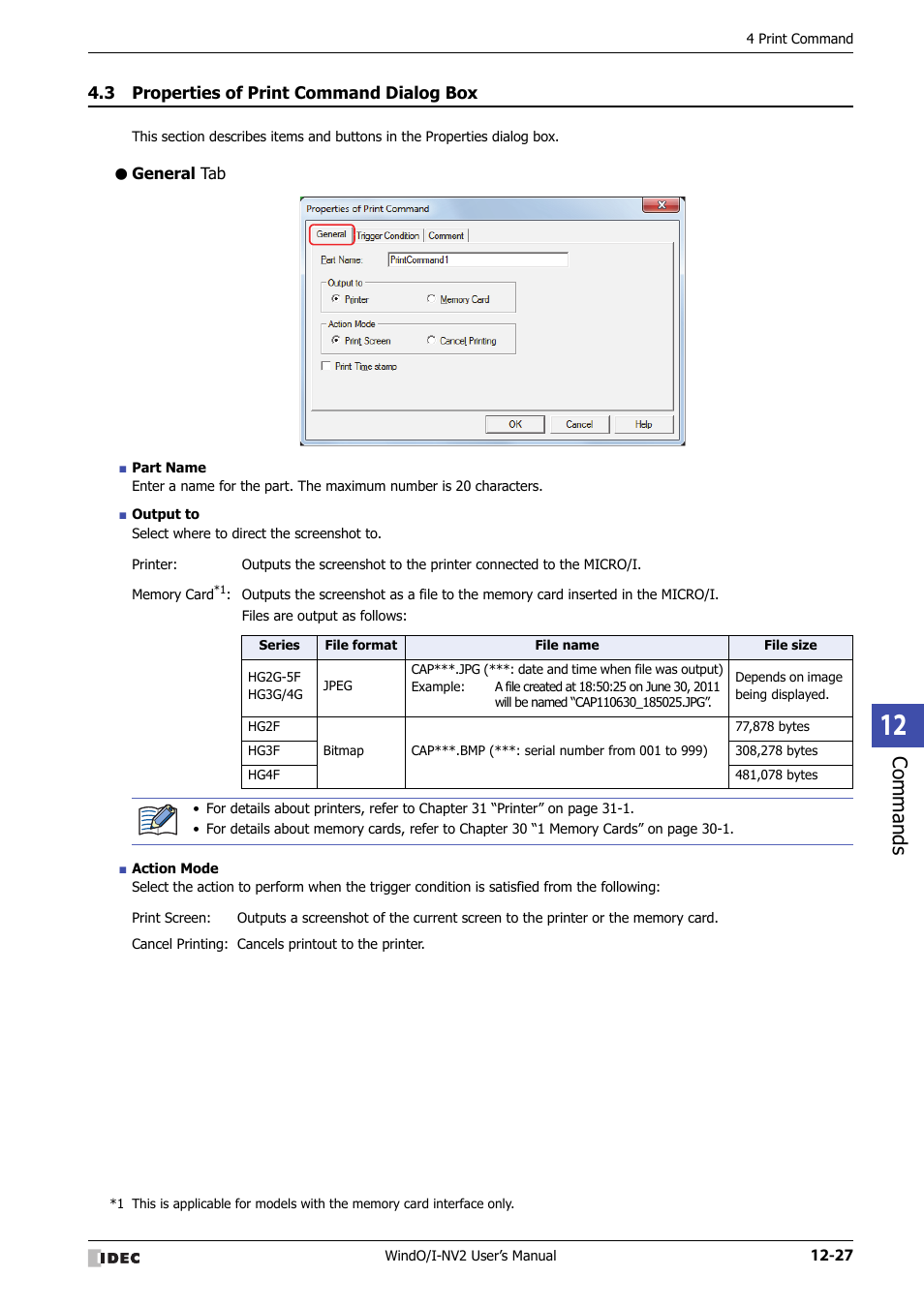 3 properties of print command dialog box, General tab, Properties of print command dialog box -27 | Commands | IDEC High Performance Series User Manual | Page 763 / 1448