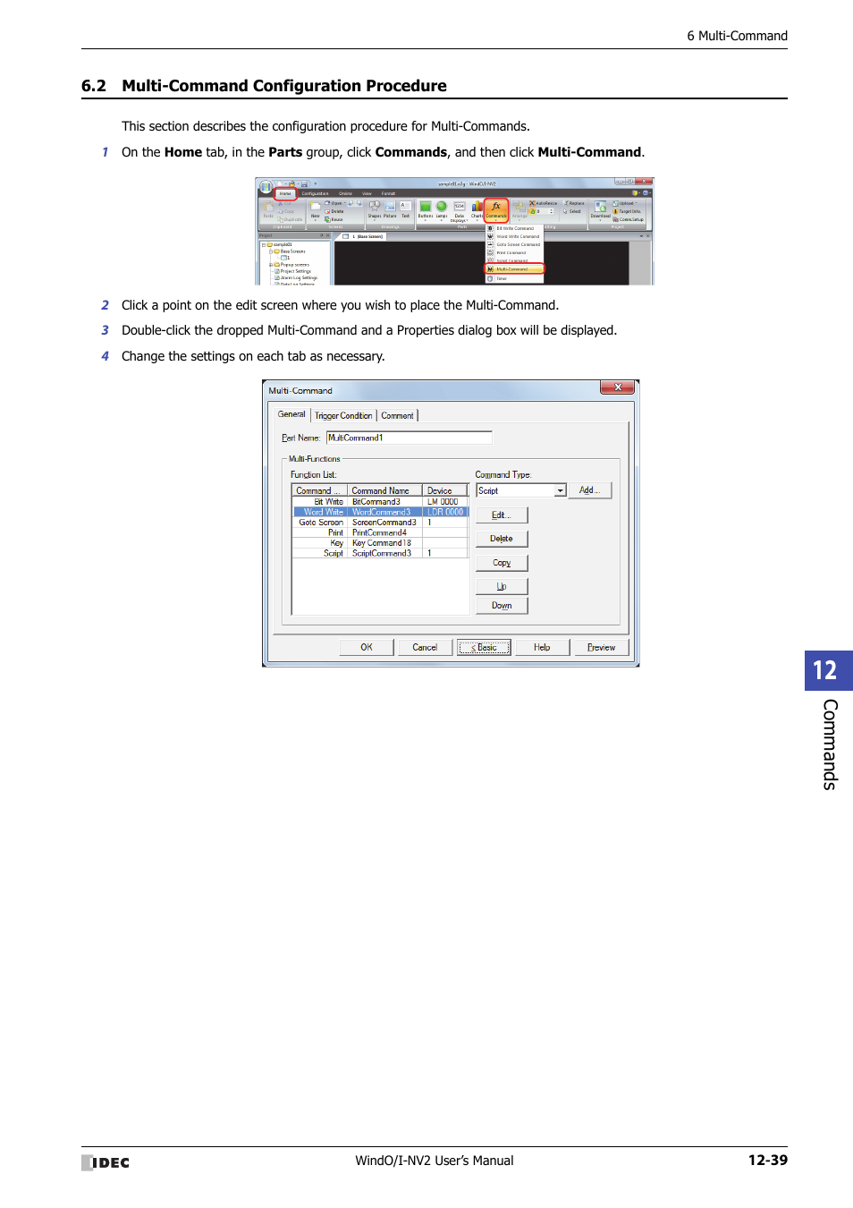 2 multi-command configuration procedure, Multi-command configuration procedure -39, Commands | IDEC High Performance Series User Manual | Page 775 / 1448