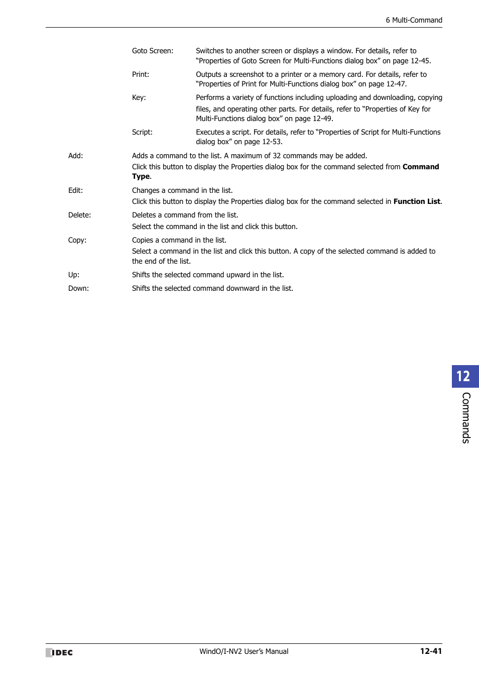 Commands | IDEC High Performance Series User Manual | Page 777 / 1448