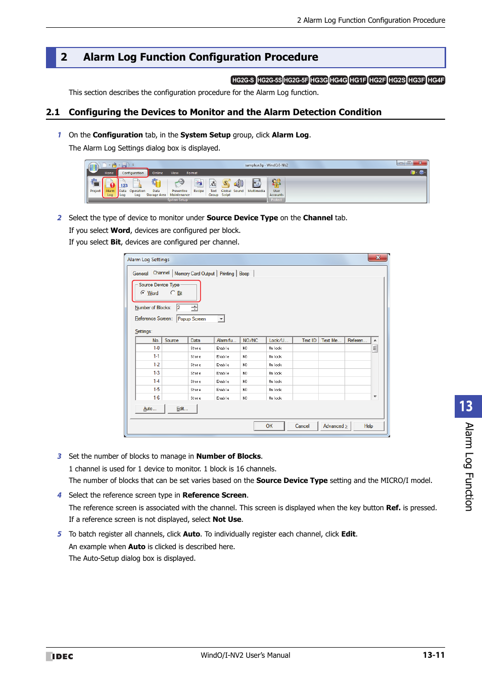 2 alarm log function configuration procedure, Alarm log function configuration procedure -11, Alarm log function | 2alarm log function configuration procedure | IDEC High Performance Series User Manual | Page 809 / 1448