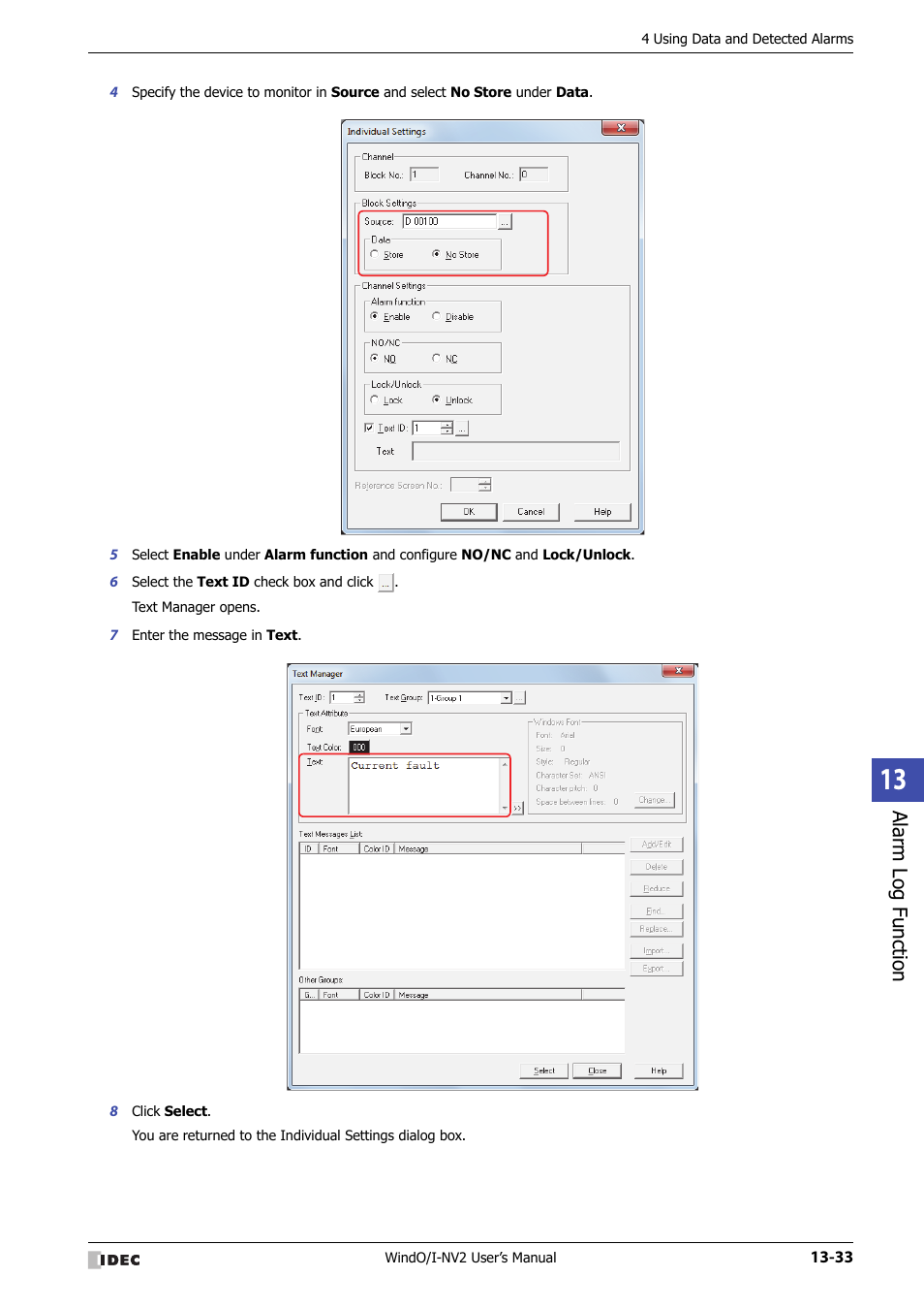 Alarm log function | IDEC High Performance Series User Manual | Page 831 / 1448