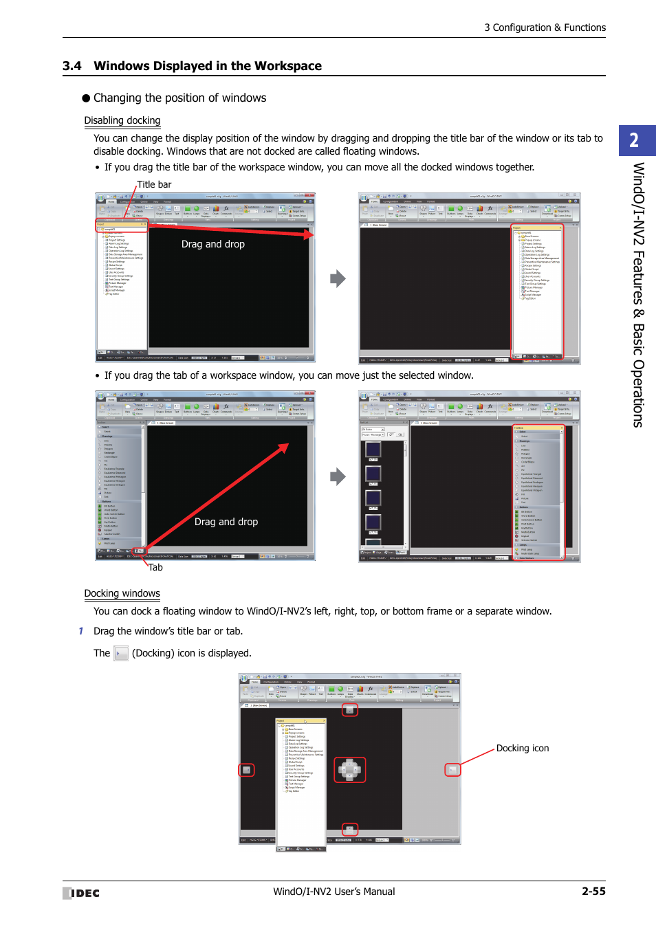 4 windows displayed in the workspace, Changing the position of windows, Windows displayed in the workspace -55 | Windo/i -nv2 f eatures & b asic oper ations | IDEC High Performance Series User Manual | Page 85 / 1448