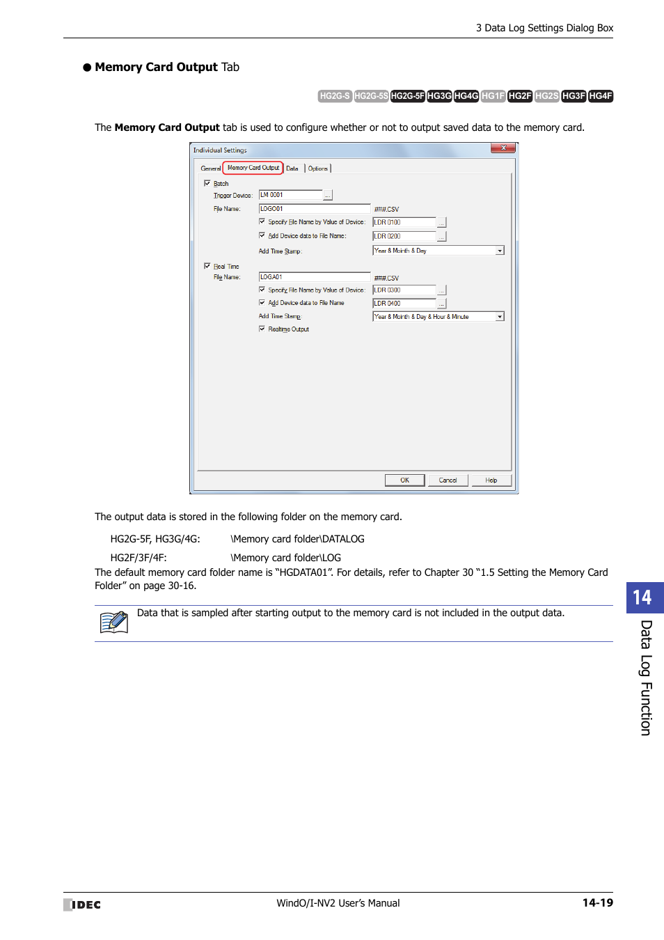 Memory card output tab, Data log function | IDEC High Performance Series User Manual | Page 857 / 1448