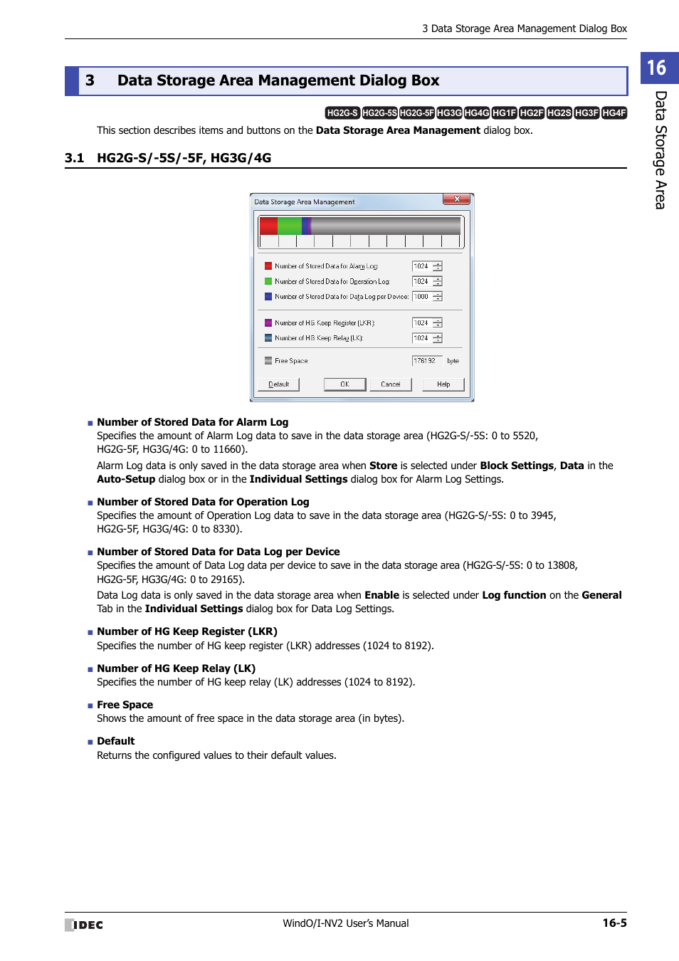 3 data storage area management dialog box, 1 hg2g-s/-5s/-5f, hg3g/4g, Data storage area management dialog box -5 | Hg2g-s/-5s/-5f, hg3g/4g -5, Data stor age ar ea, 3data storage area management dialog box | IDEC High Performance Series User Manual | Page 907 / 1448