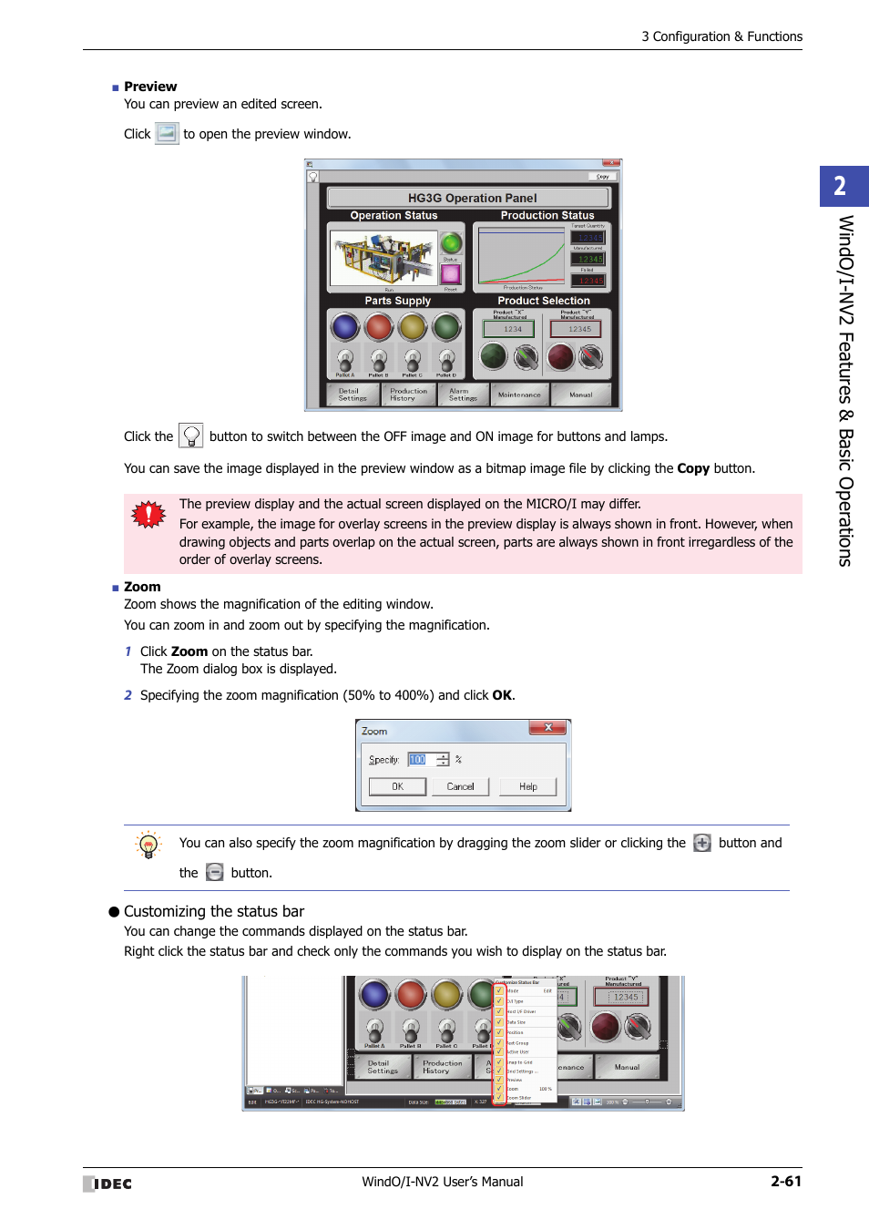 Customizing the status bar, Windo/i -nv2 f eatures & b asic oper ations | IDEC High Performance Series User Manual | Page 91 / 1448