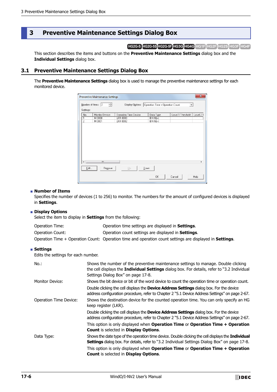 3 preventive maintenance settings dialog box, 1 preventive maintenance settings dialog box, Preventive maintenance settings dialog box -6 | 3preventive maintenance settings dialog box | IDEC High Performance Series User Manual | Page 914 / 1448