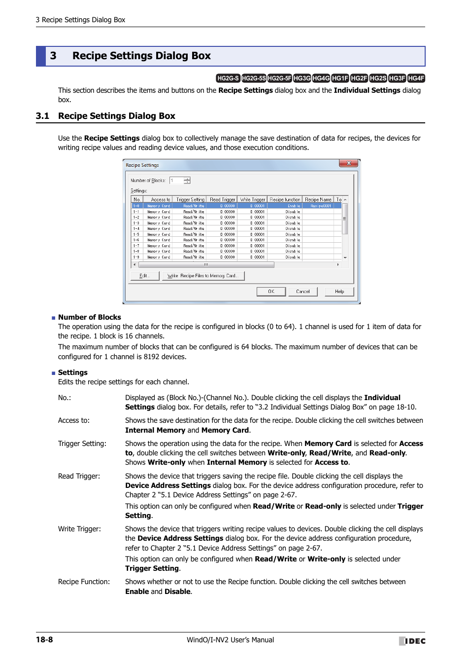 3 recipe settings dialog box, 1 recipe settings dialog box, Recipe settings dialog box -8 | 3recipe settings dialog box | IDEC High Performance Series User Manual | Page 934 / 1448