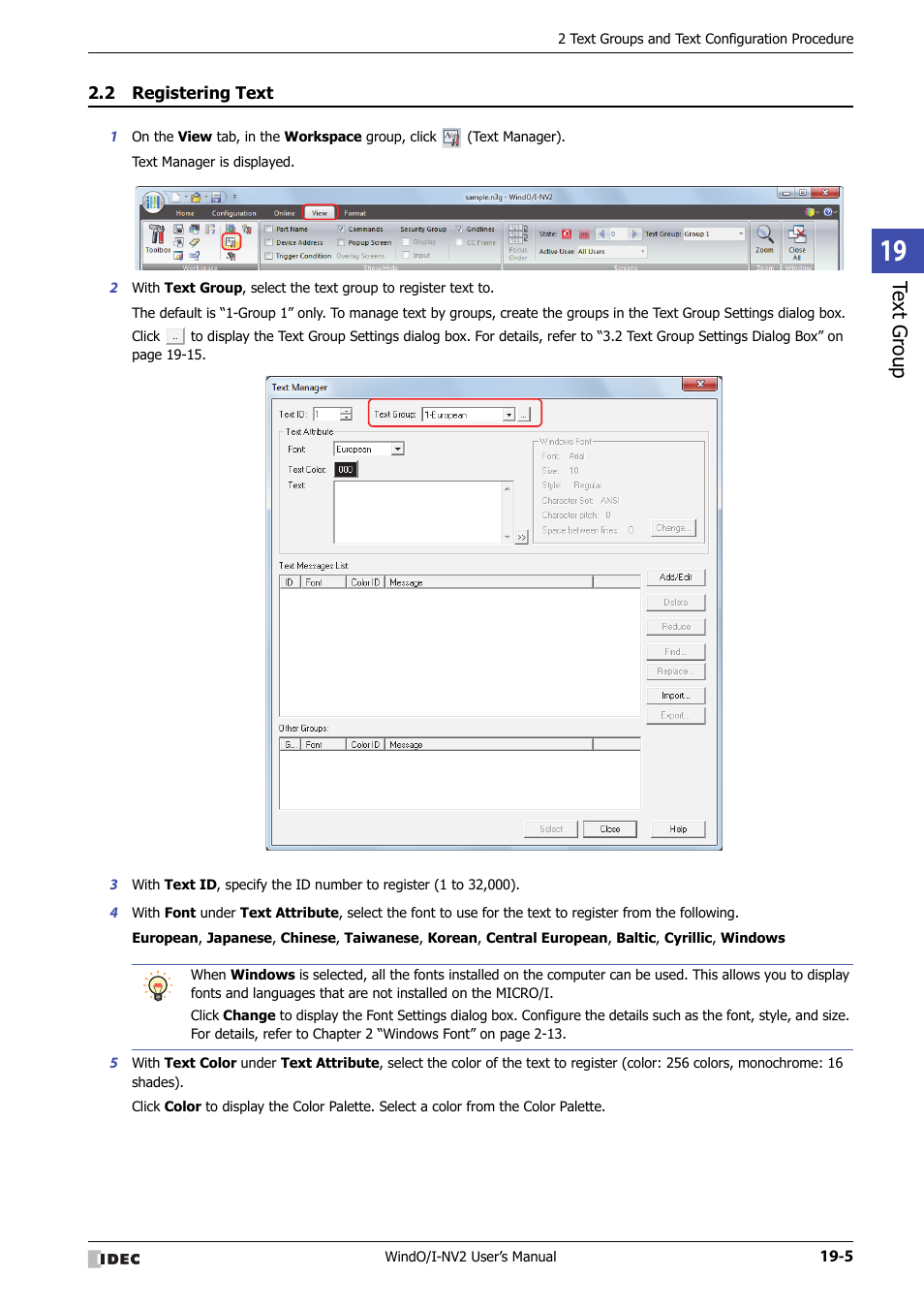 2 registering text, Registering text -5, Te xt g ro up | IDEC High Performance Series User Manual | Page 953 / 1448