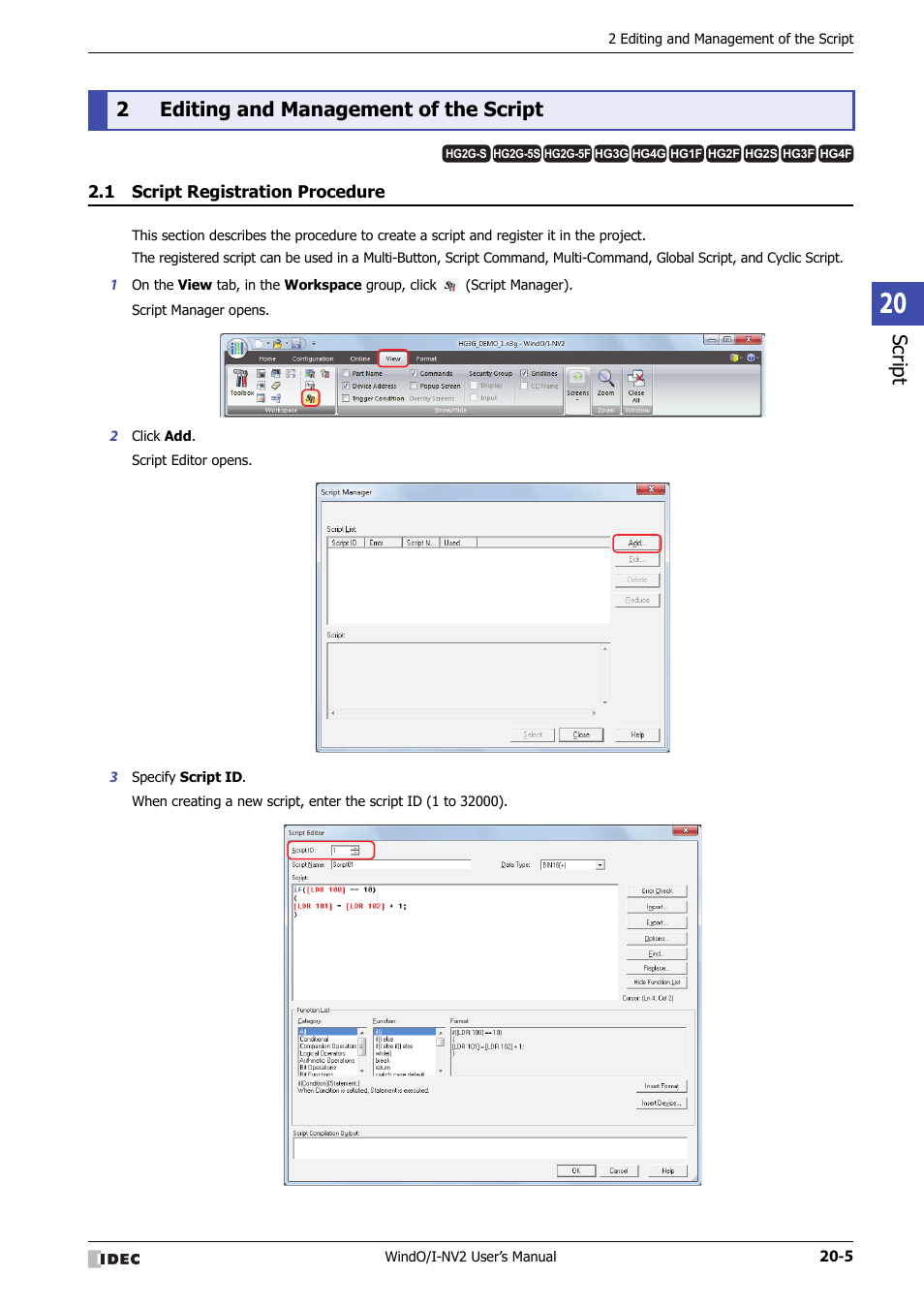 2 editing and management of the script, 1 script registration procedure, Editing and management of the script -5 | Script registration procedure -5, Script, 2editing and management of the script | IDEC High Performance Series User Manual | Page 969 / 1448