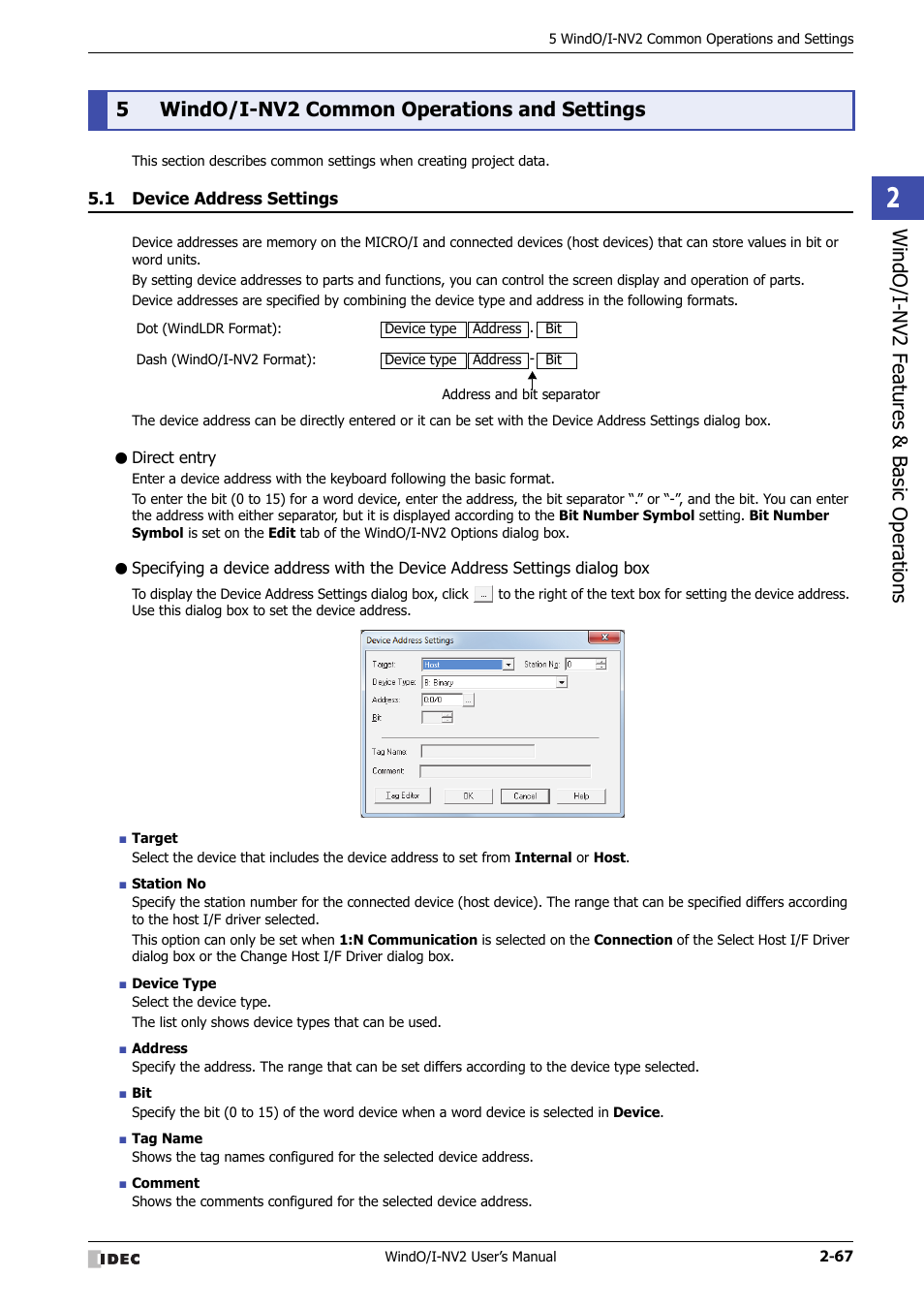 5 windo/i-nv2 common operations and settings, 1 device address settings, Direct entry | Windo/i-nv2 common operations and settings -67, Device address settings -67, Windo/i -nv2 f eatures & b asic oper ations, 5windo/i-nv2 common operations and settings | IDEC High Performance Series User Manual | Page 97 / 1448