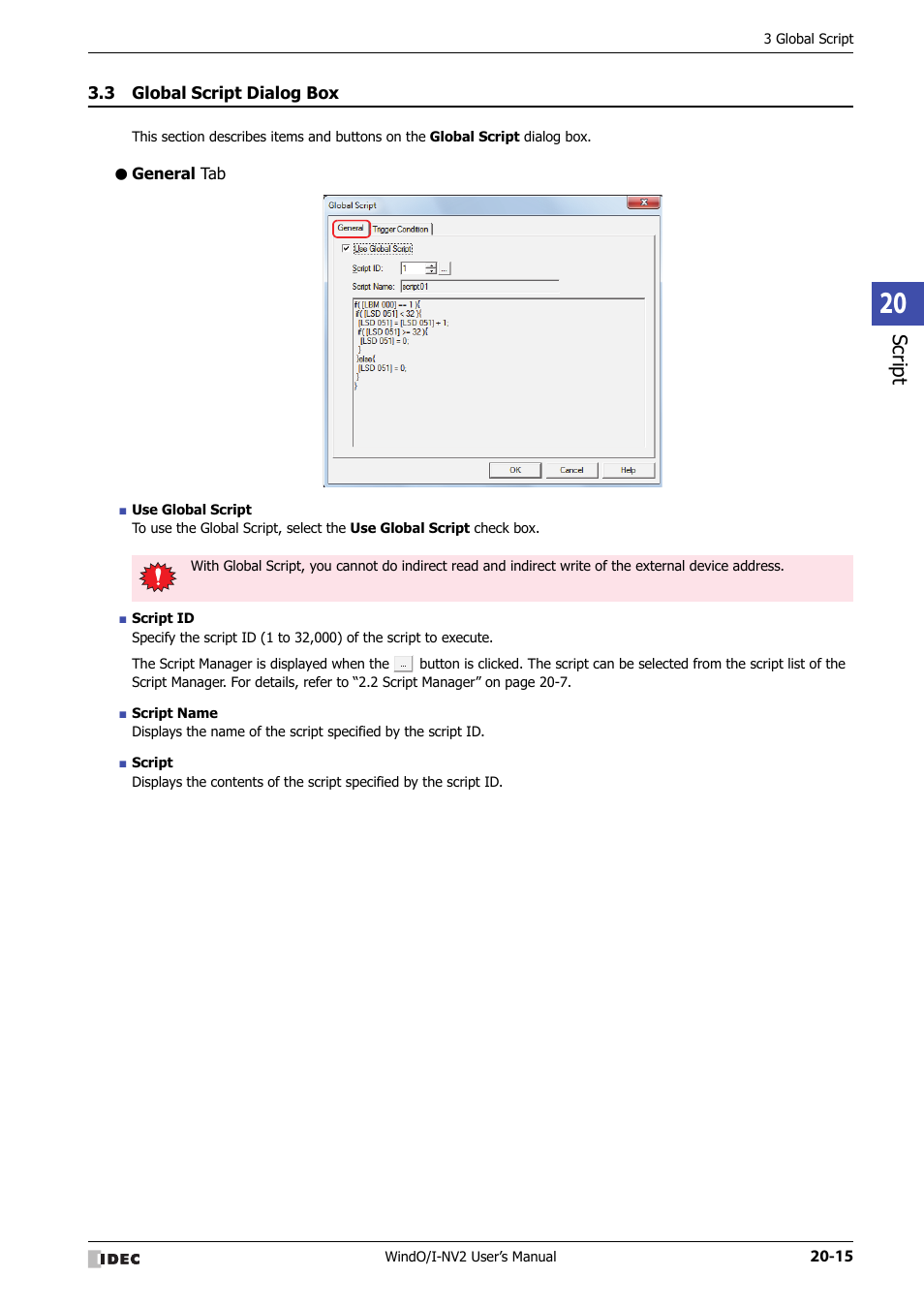 3 global script dialog box, General tab, Global script dialog box -15 | Script | IDEC High Performance Series User Manual | Page 979 / 1448