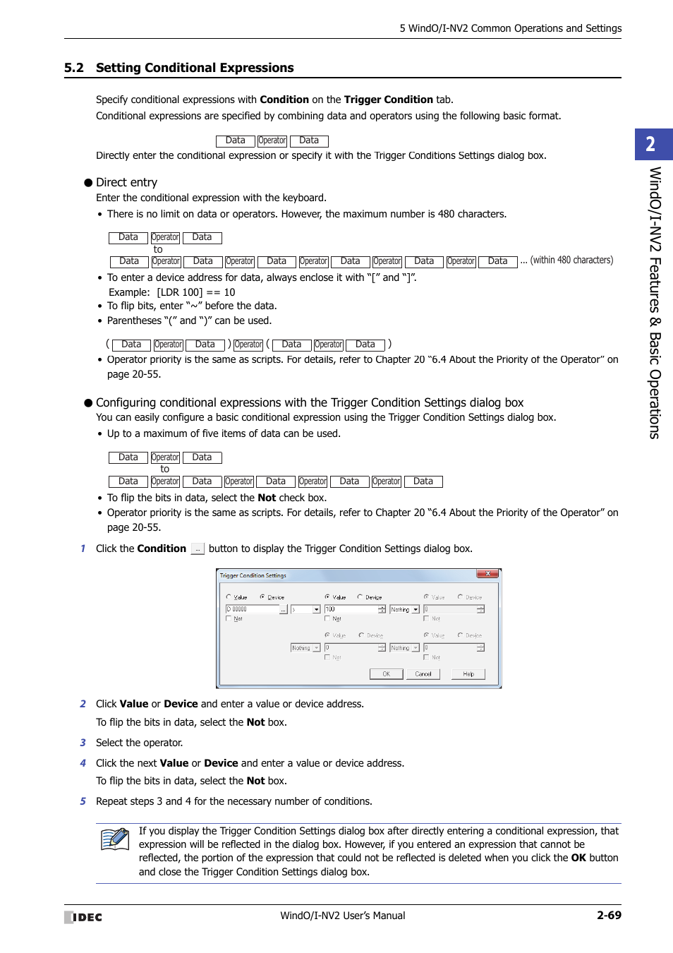 2 setting conditional expressions, Direct entry, Setting conditional expressions -69 | Windo/i -nv2 f eatures & b asic oper ations | IDEC High Performance Series User Manual | Page 99 / 1448