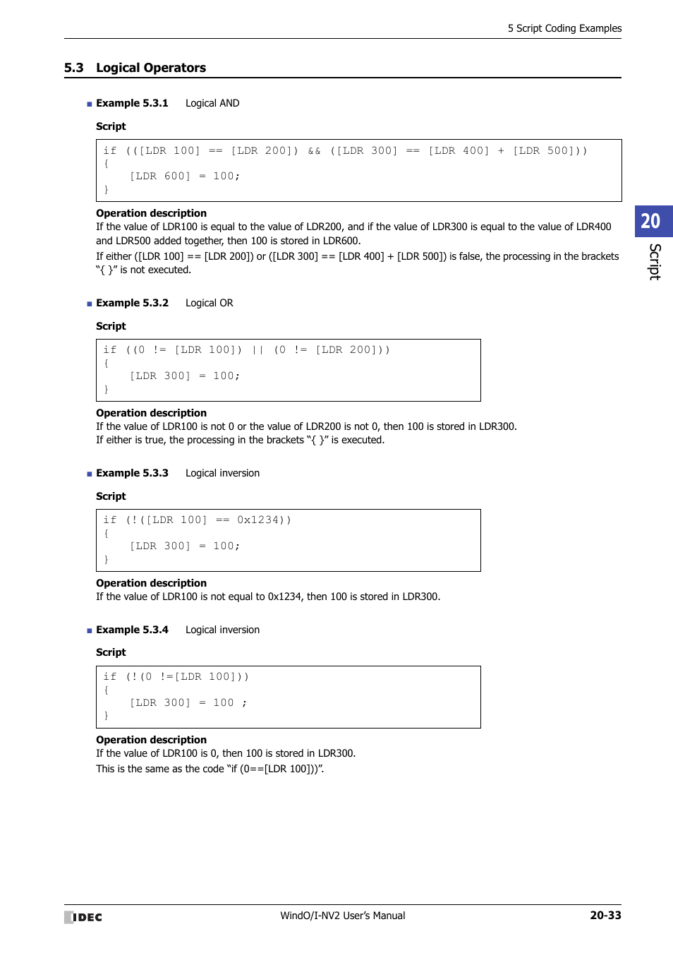 3 logical operators, Logical operators -33, Script | IDEC High Performance Series User Manual | Page 997 / 1448