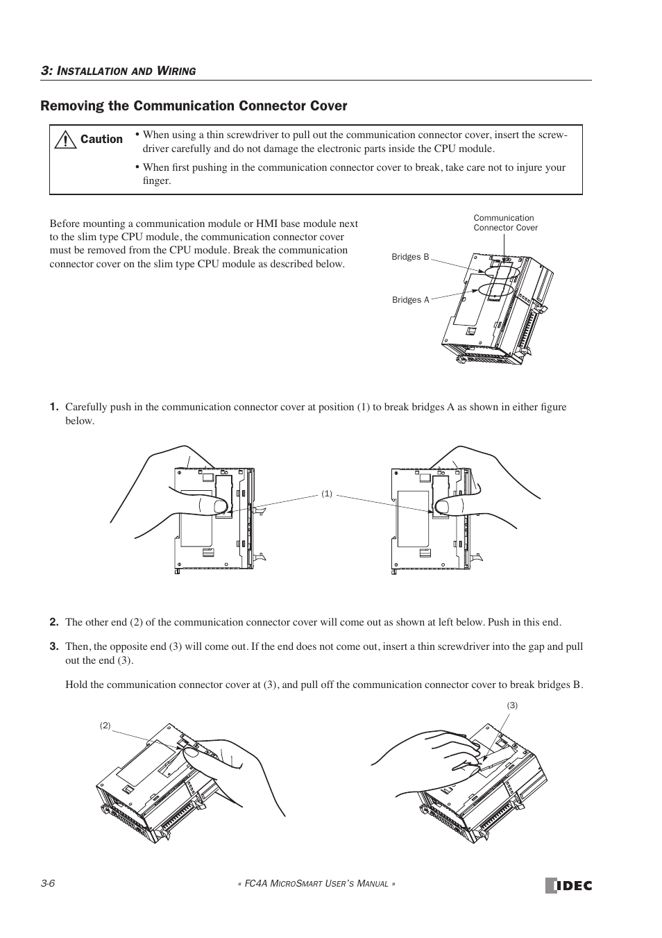 Removing the communication connector cover | IDEC MicroSmart User Manual | Page 100 / 525