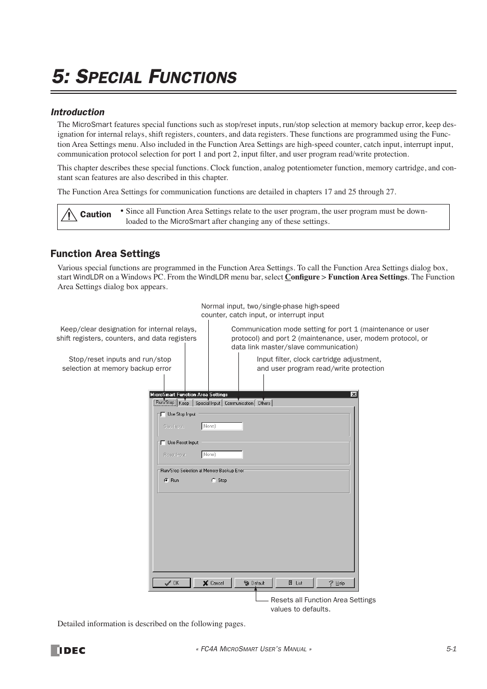 Special functions, Function area settings, Pecial | Unctions | IDEC MicroSmart User Manual | Page 121 / 525