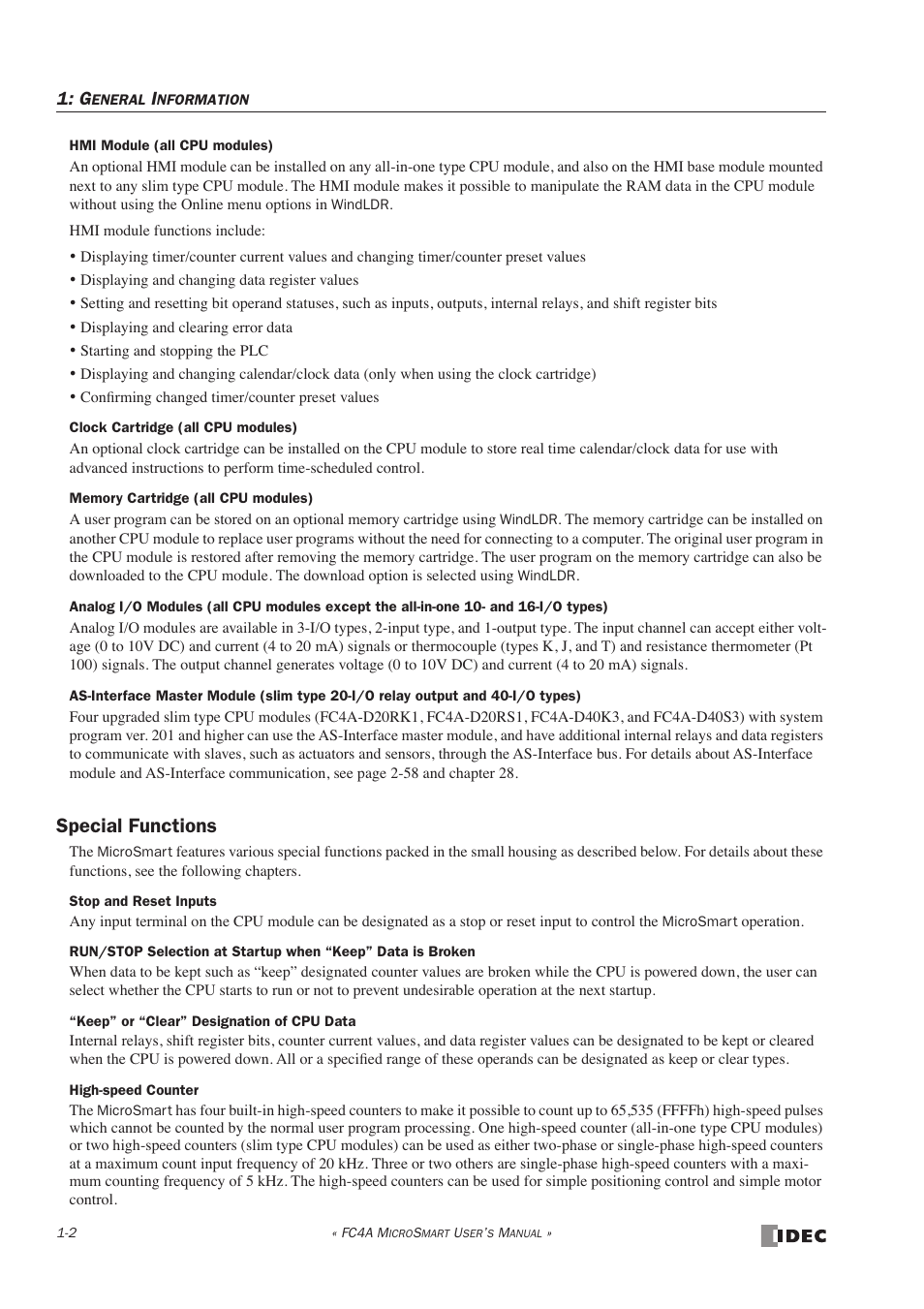 Special functions | IDEC MicroSmart User Manual | Page 14 / 525