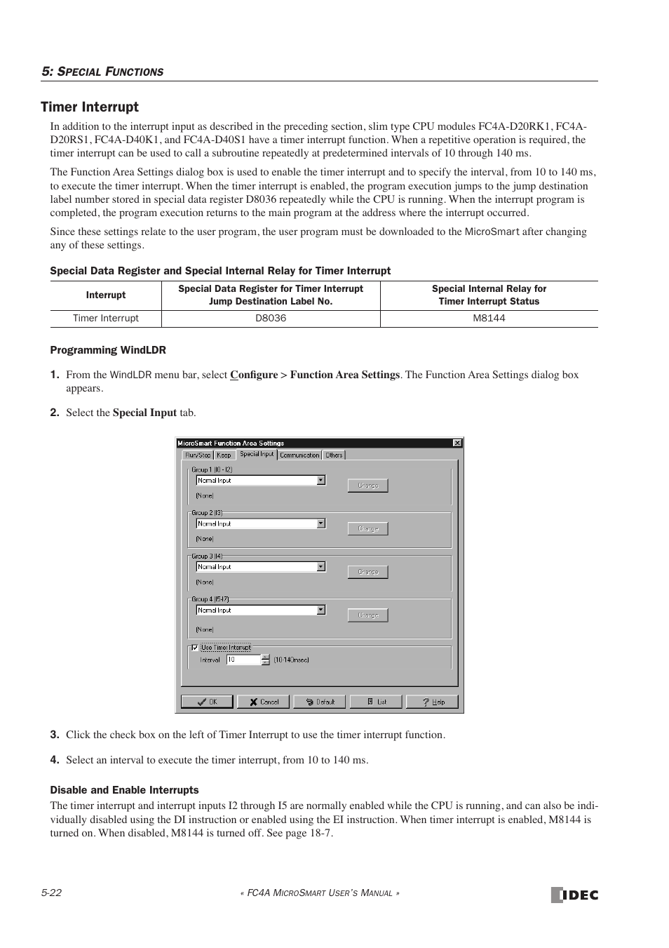 Timer interrupt | IDEC MicroSmart User Manual | Page 142 / 525