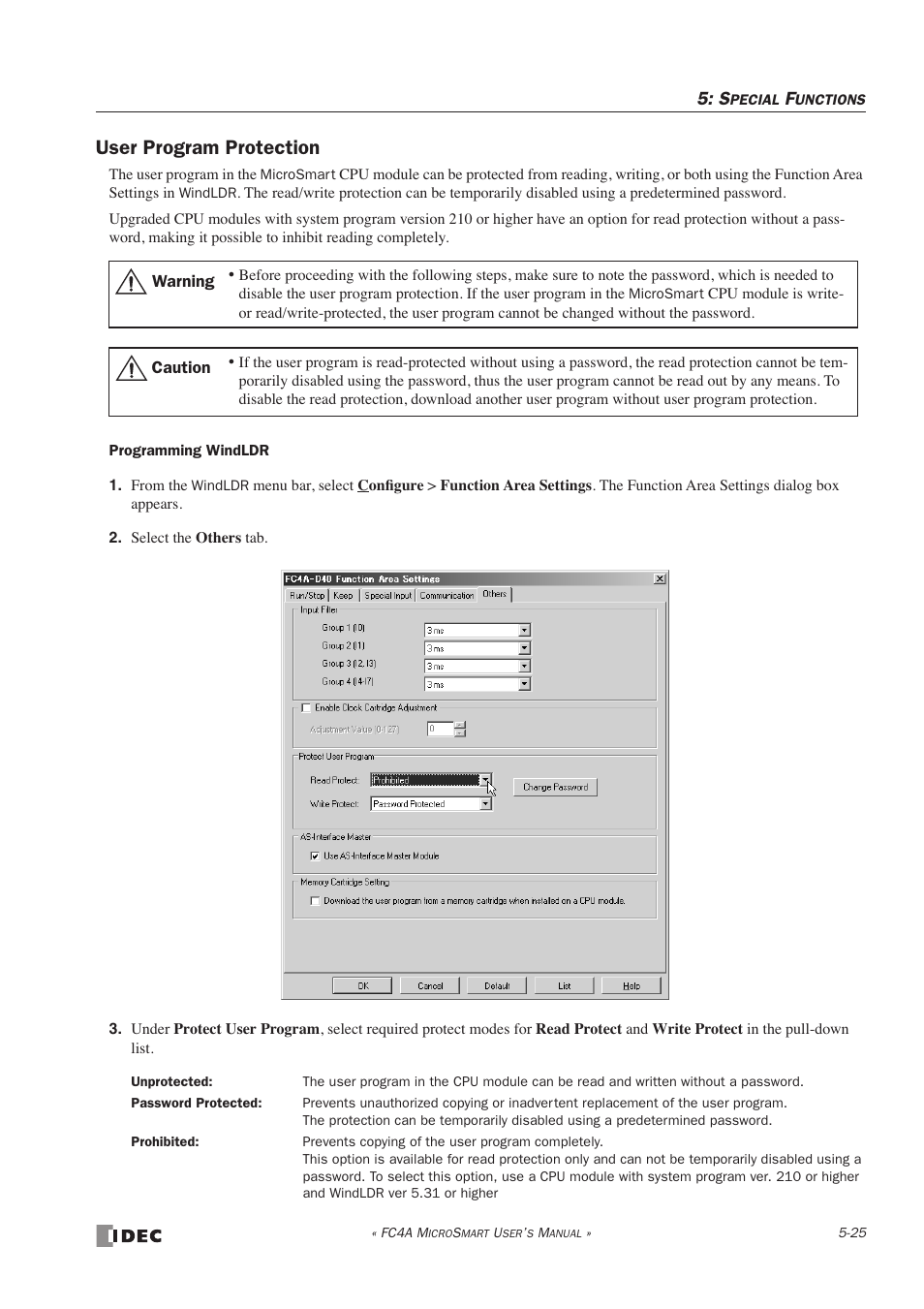 User program protection | IDEC MicroSmart User Manual | Page 145 / 525