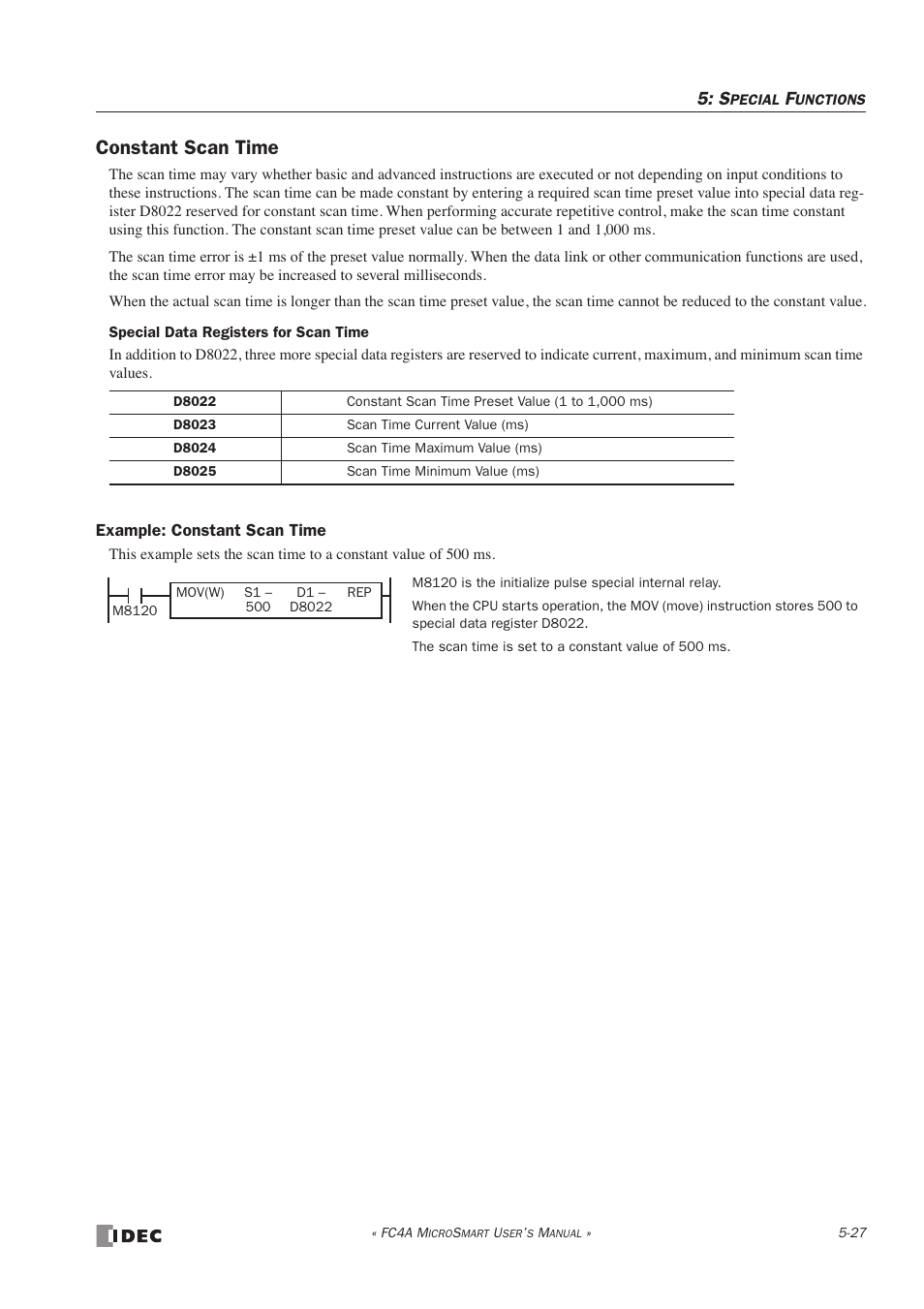 Constant scan time | IDEC MicroSmart User Manual | Page 147 / 525