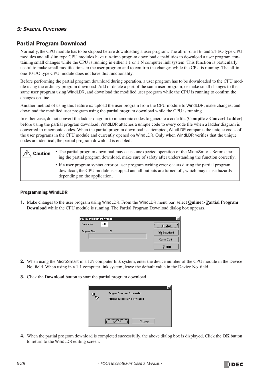 Partial program download | IDEC MicroSmart User Manual | Page 148 / 525