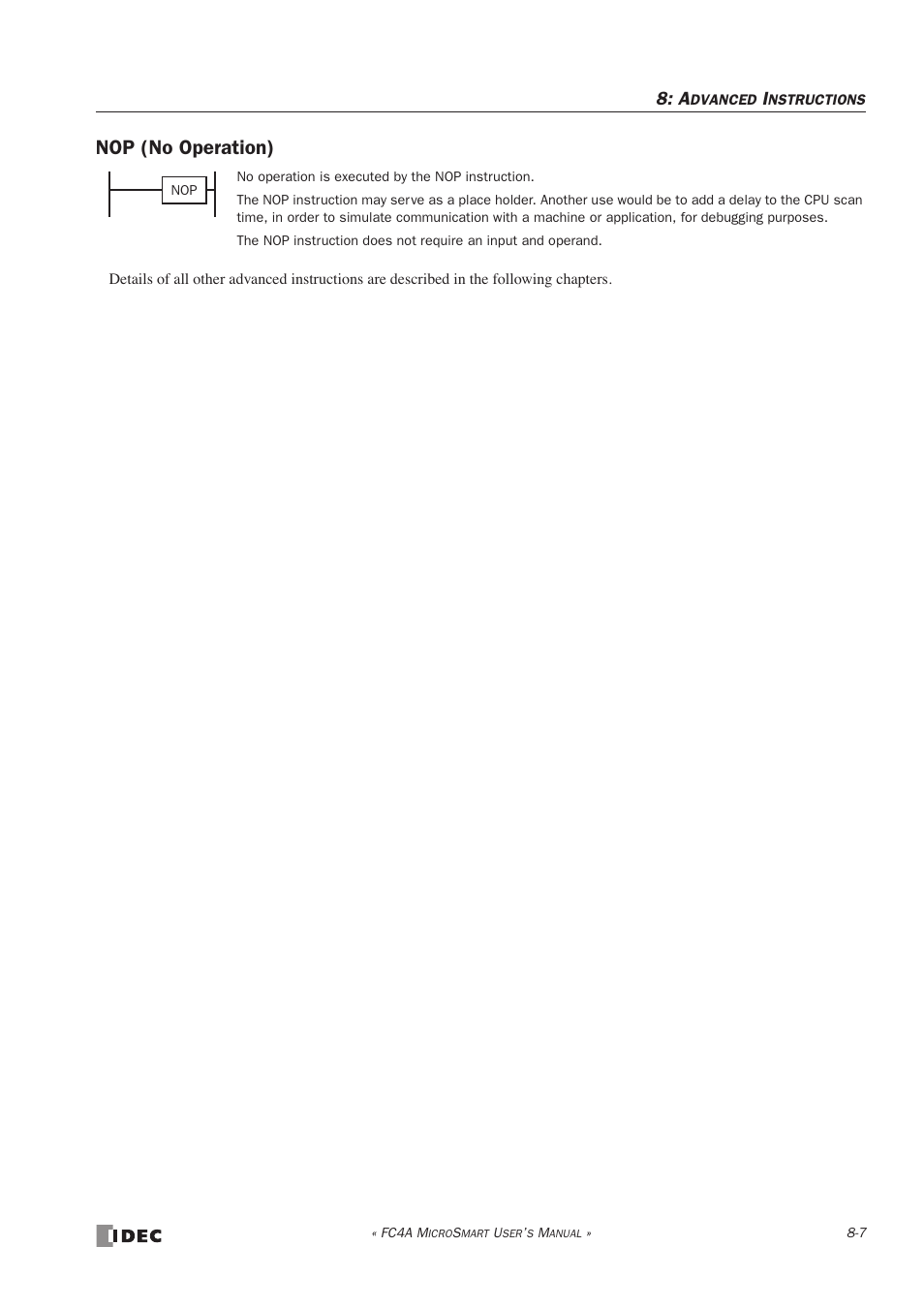 Nop (no operation) | IDEC MicroSmart User Manual | Page 217 / 525