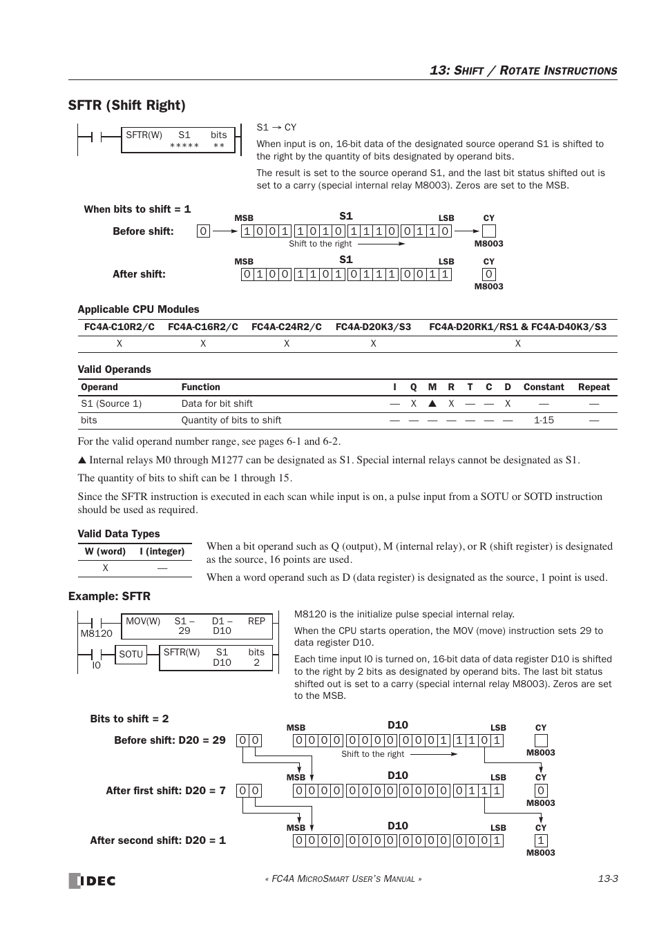 Sftr (shift right), Sftr (shift right) -3 | IDEC MicroSmart User Manual | Page 247 / 525