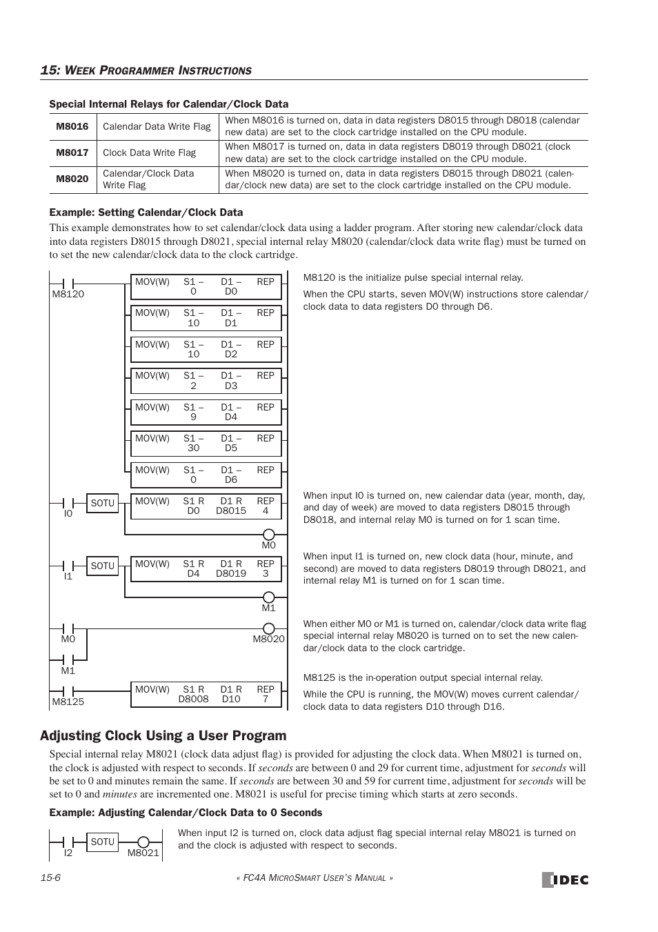 Adjusting clock using a user program, Adjusting clock using a user program -6 | IDEC MicroSmart User Manual | Page 272 / 525