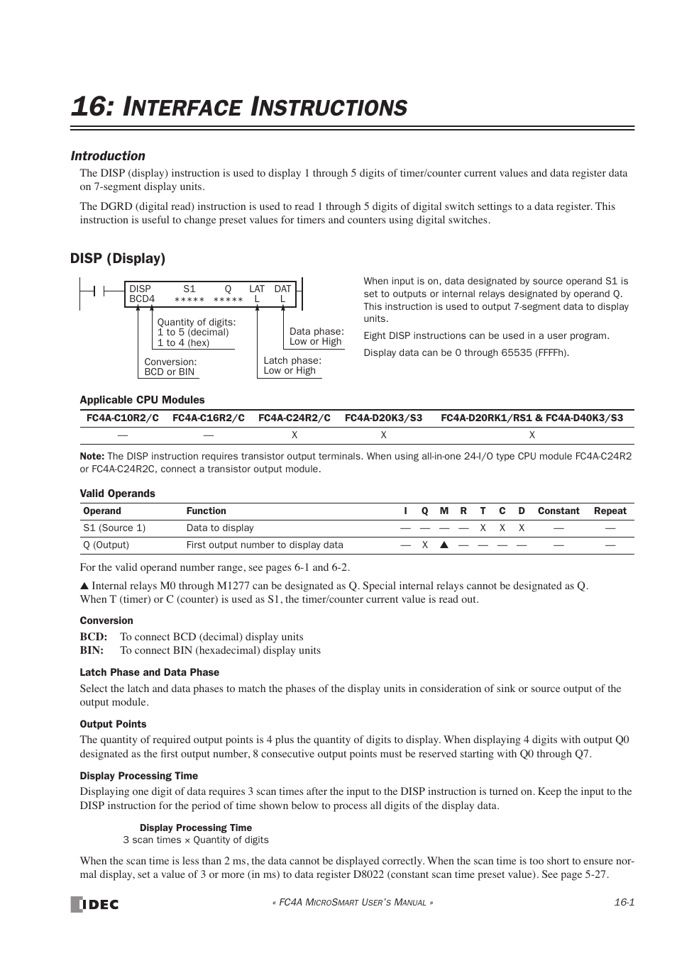 Interface instructions, Disp (display), Disp (display) -1 | Nterface, Nstructions, Introduction | IDEC MicroSmart User Manual | Page 275 / 525