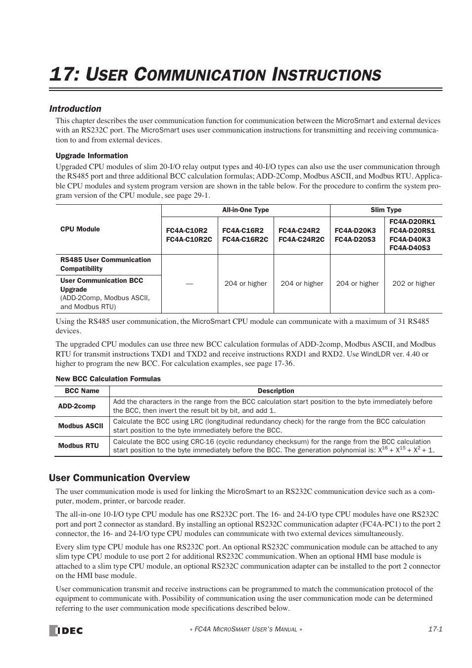 User communication instructions, User communication overview, User communication overview -1 | Ommunication, Nstructions | IDEC MicroSmart User Manual | Page 279 / 525