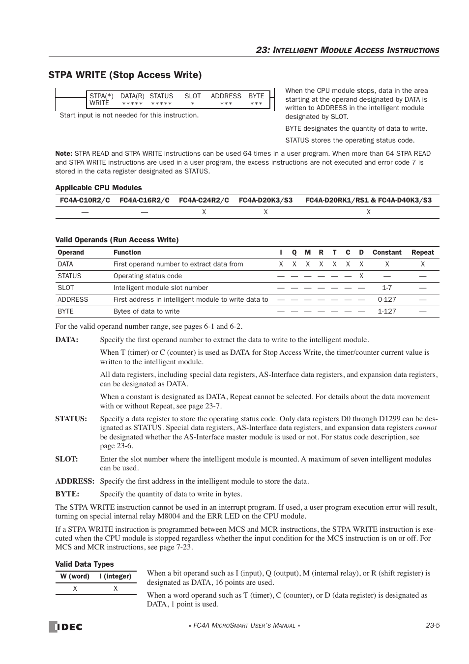 Stpa write (stop access write), Stpa write (stop access write) -5 | IDEC MicroSmart User Manual | Page 383 / 525