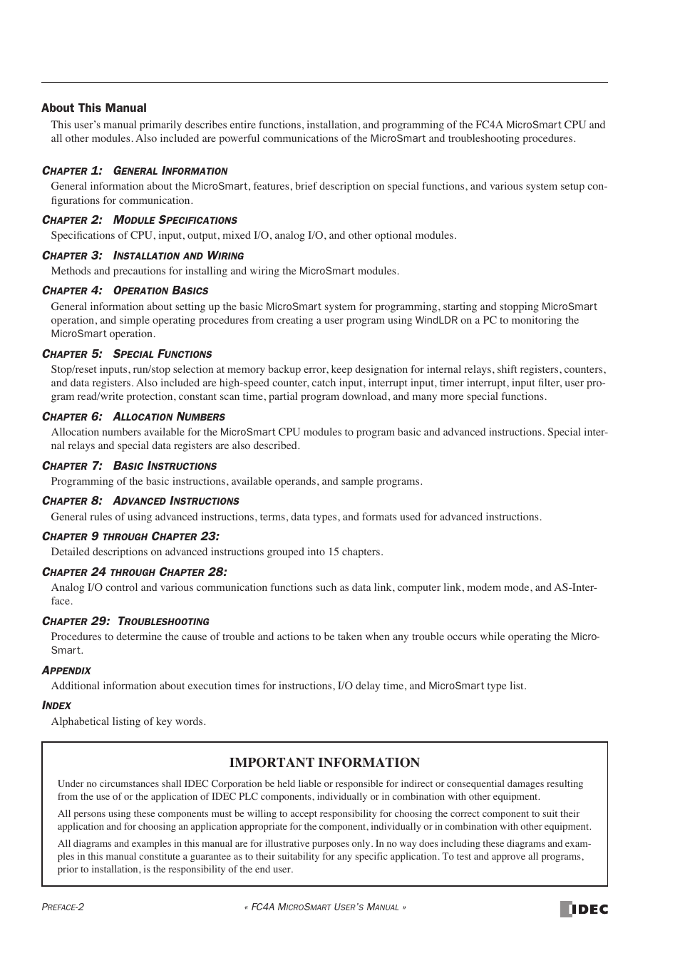 Important information | IDEC MicroSmart User Manual | Page 4 / 525