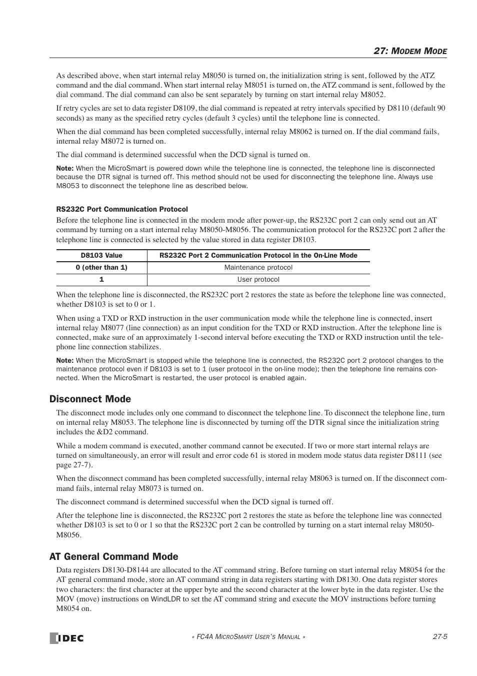 Disconnect mode, At general command mode, Disconnect mode -5 at general command mode -5 | IDEC MicroSmart User Manual | Page 431 / 525