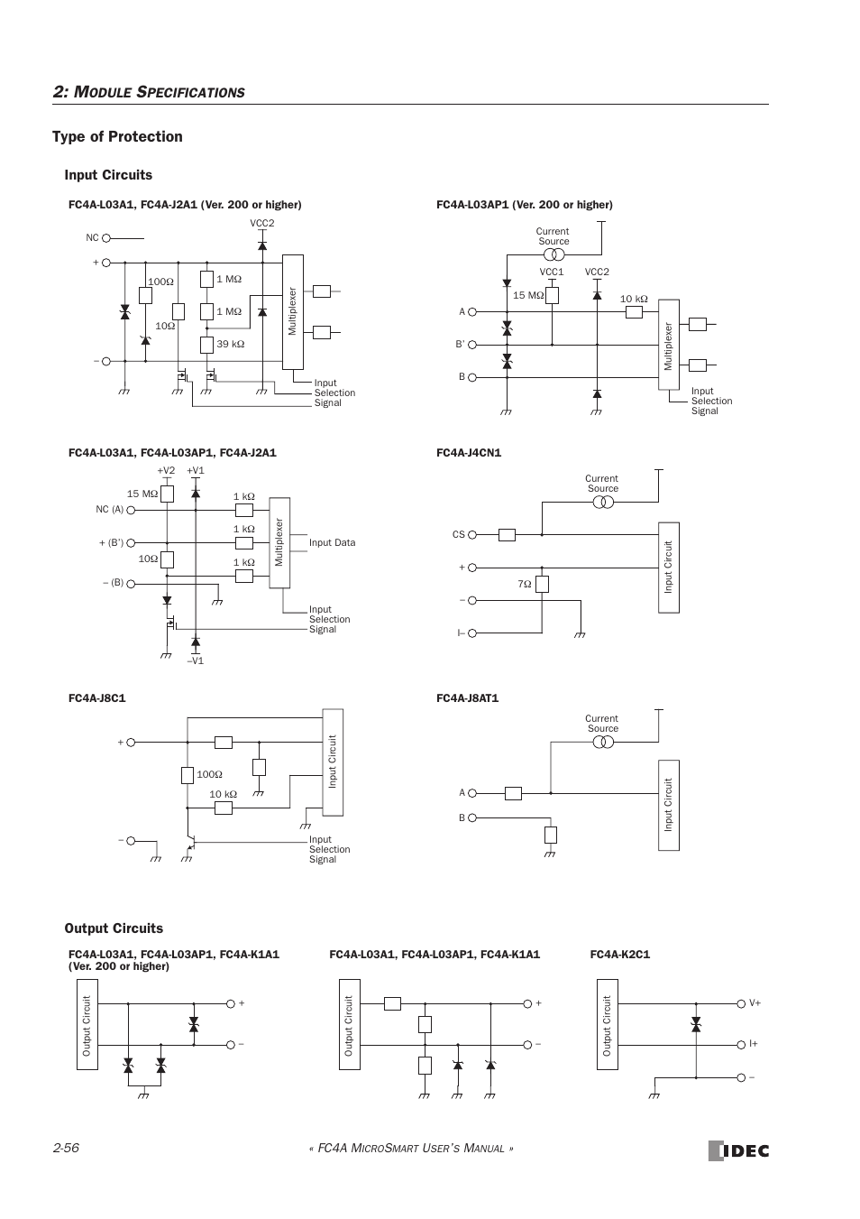 Type of protection, Input circuits output circuits | IDEC MicroSmart User Manual | Page 76 / 525