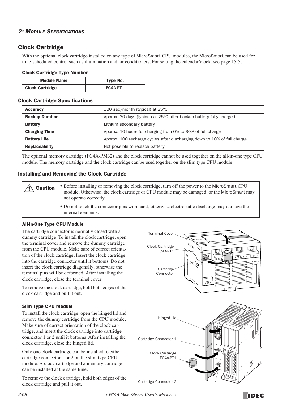 Clock cartridge | IDEC MicroSmart User Manual | Page 88 / 525