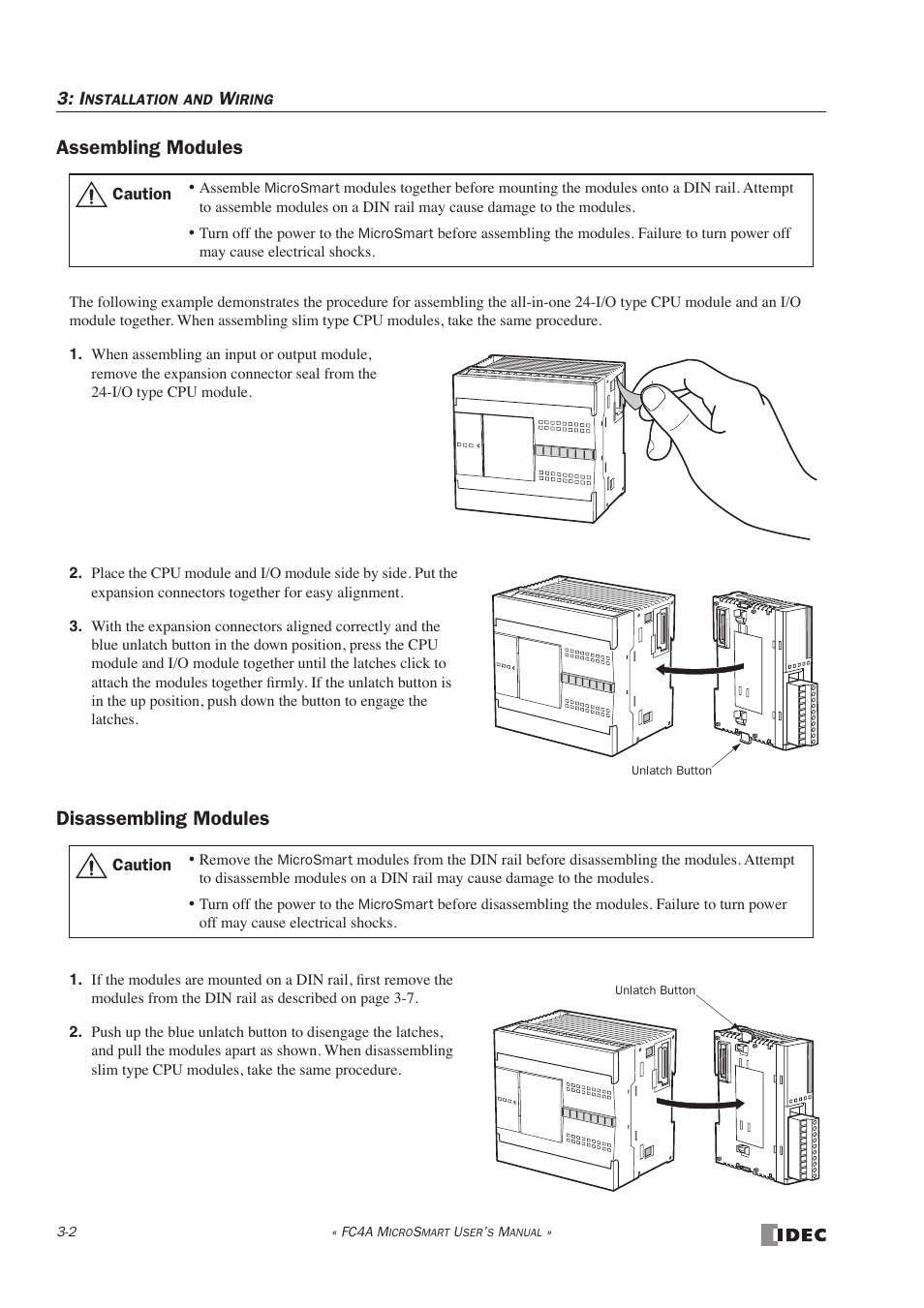 Assembling modules, Disassembling modules | IDEC MicroSmart User Manual | Page 96 / 525