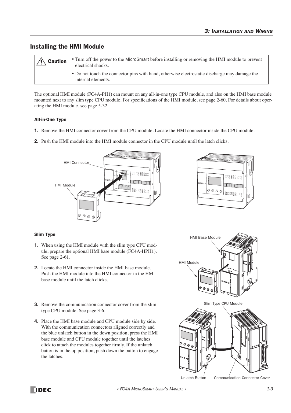 Installing the hmi module | IDEC MicroSmart User Manual | Page 97 / 525