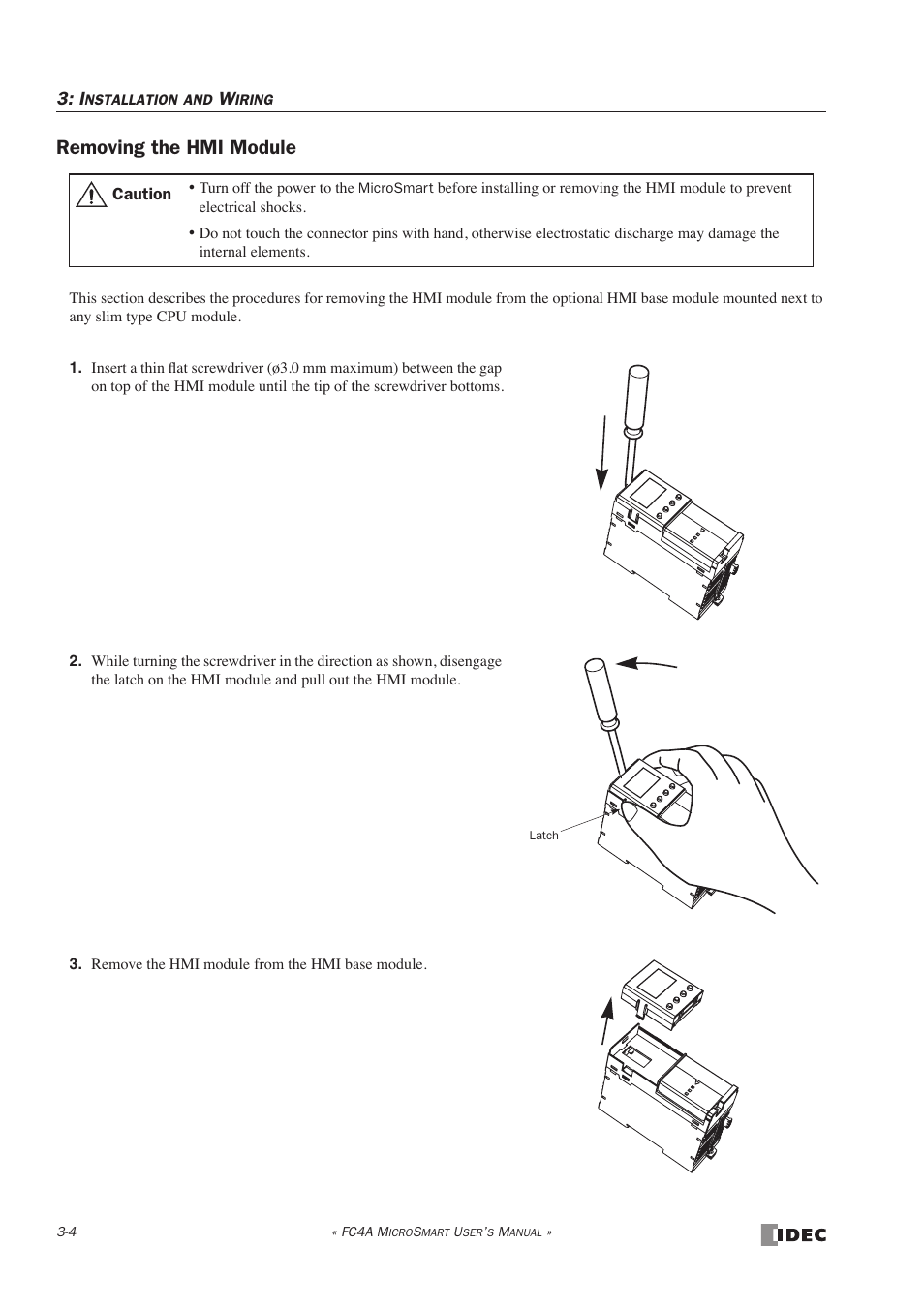 Removing the hmi module | IDEC MicroSmart User Manual | Page 98 / 525