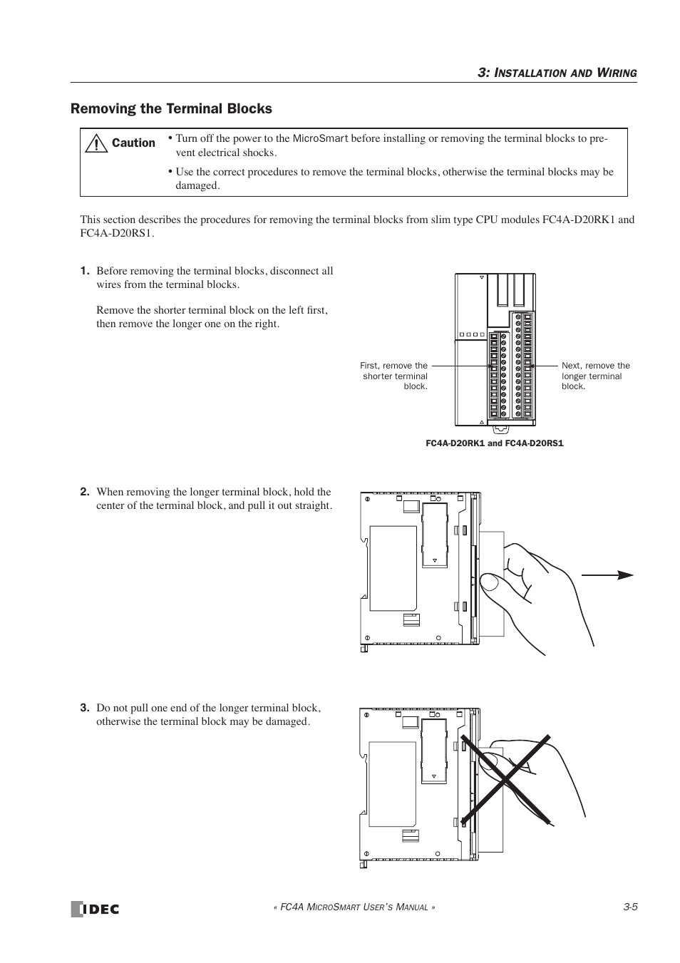 Removing the terminal blocks | IDEC MicroSmart User Manual | Page 99 / 525