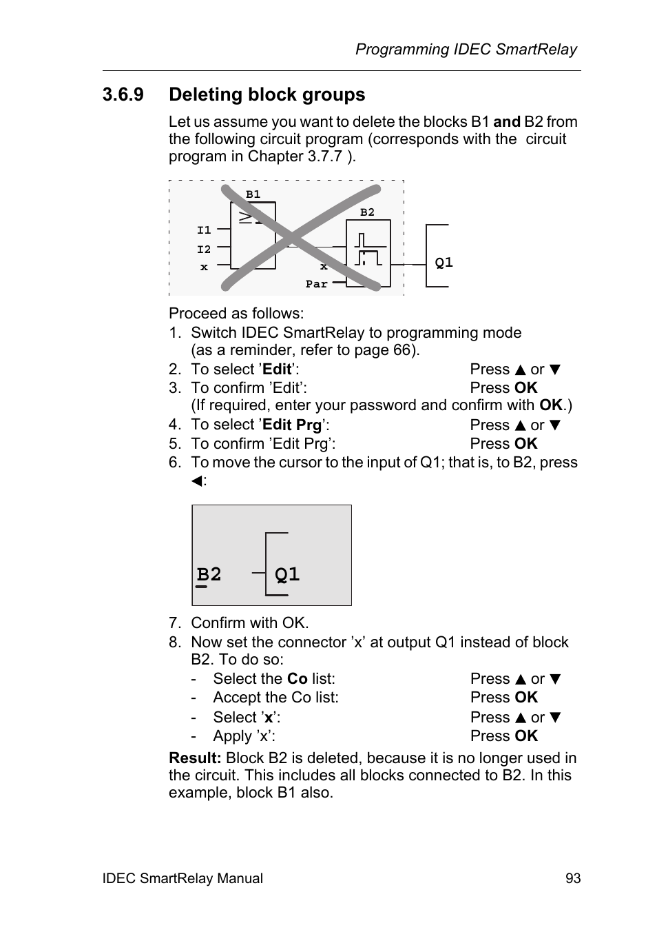 9 deleting block groups, Deleting block groups, B2 q1 | IDEC FL1E SmartRelay User Manual | Page 107 / 356