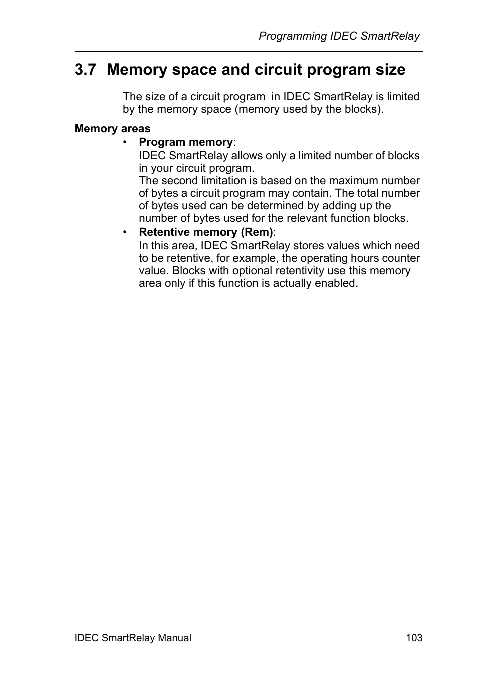 7 memory space and circuit program size, Memory space and circuit program size | IDEC FL1E SmartRelay User Manual | Page 117 / 356