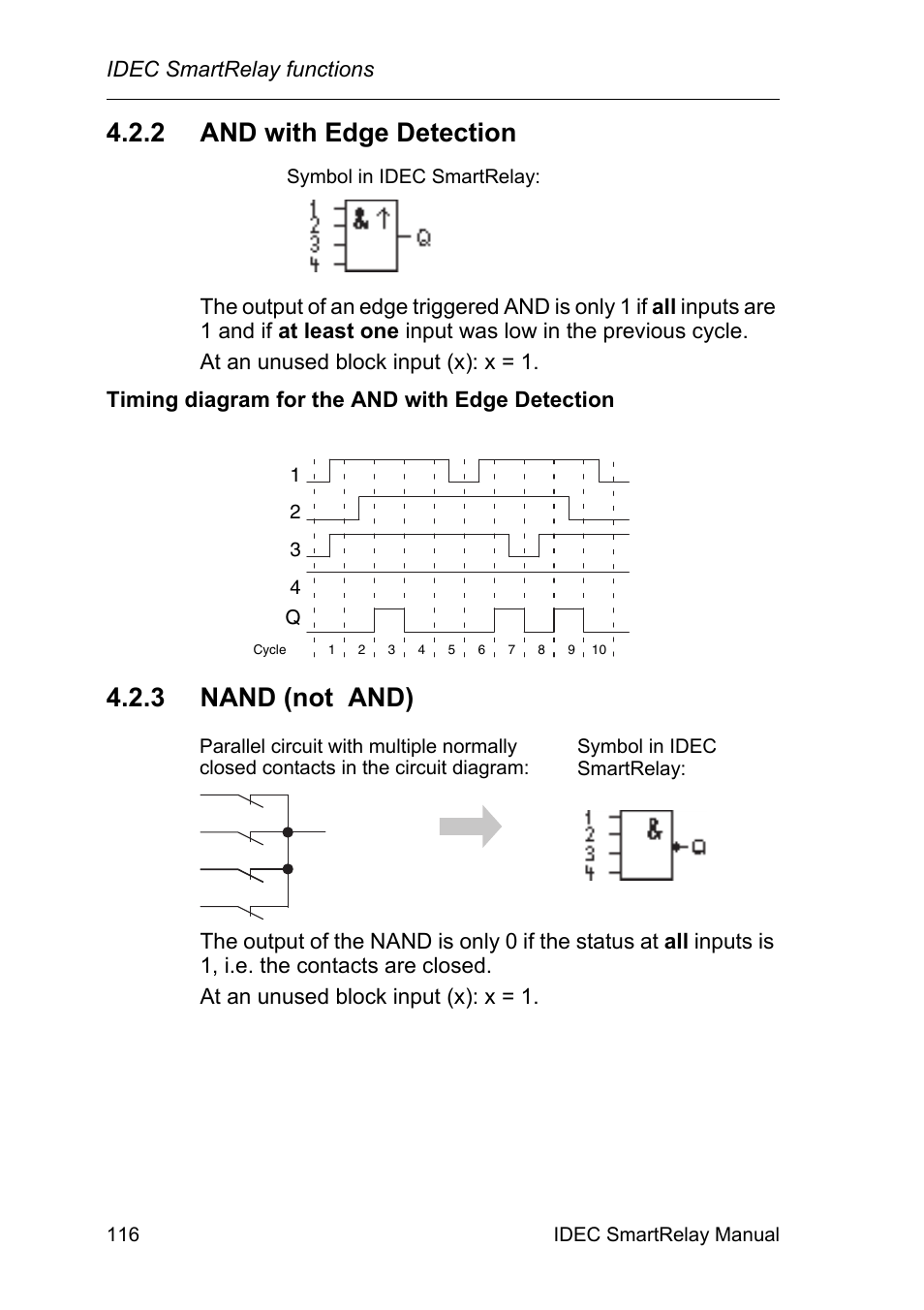 2 and with edge detection, 3 nand (not and), And with edge detection | Nand (not and) | IDEC FL1E SmartRelay User Manual | Page 130 / 356