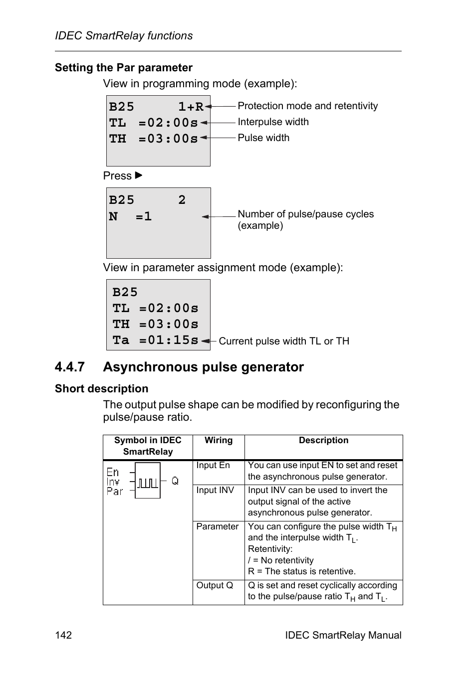 7 asynchronous pulse generator, Asynchronous pulse generator, B25 2 n =1 | IDEC FL1E SmartRelay User Manual | Page 156 / 356