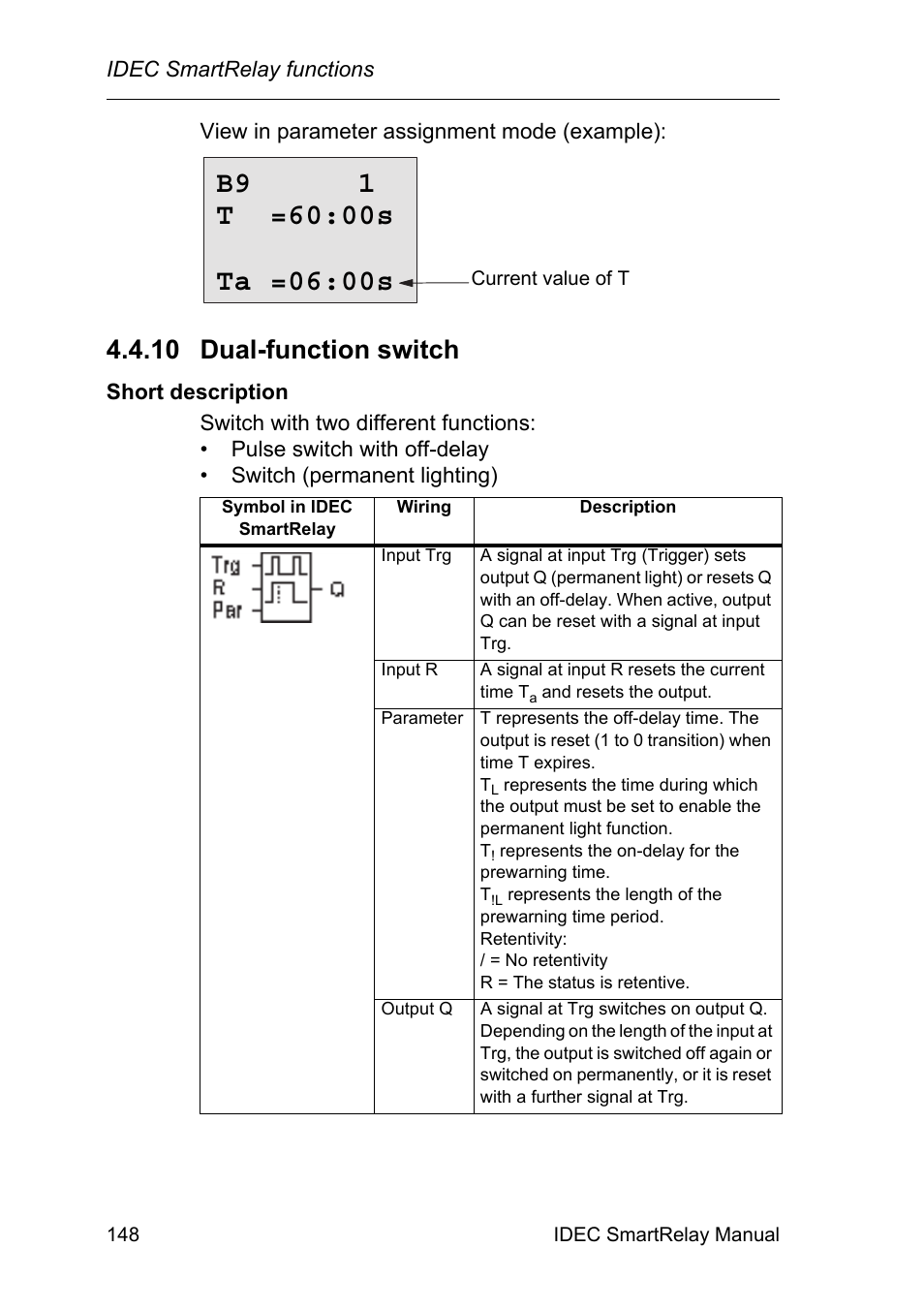 10 dual-function switch, Dual-function switch, Age 148) | IDEC FL1E SmartRelay User Manual | Page 162 / 356