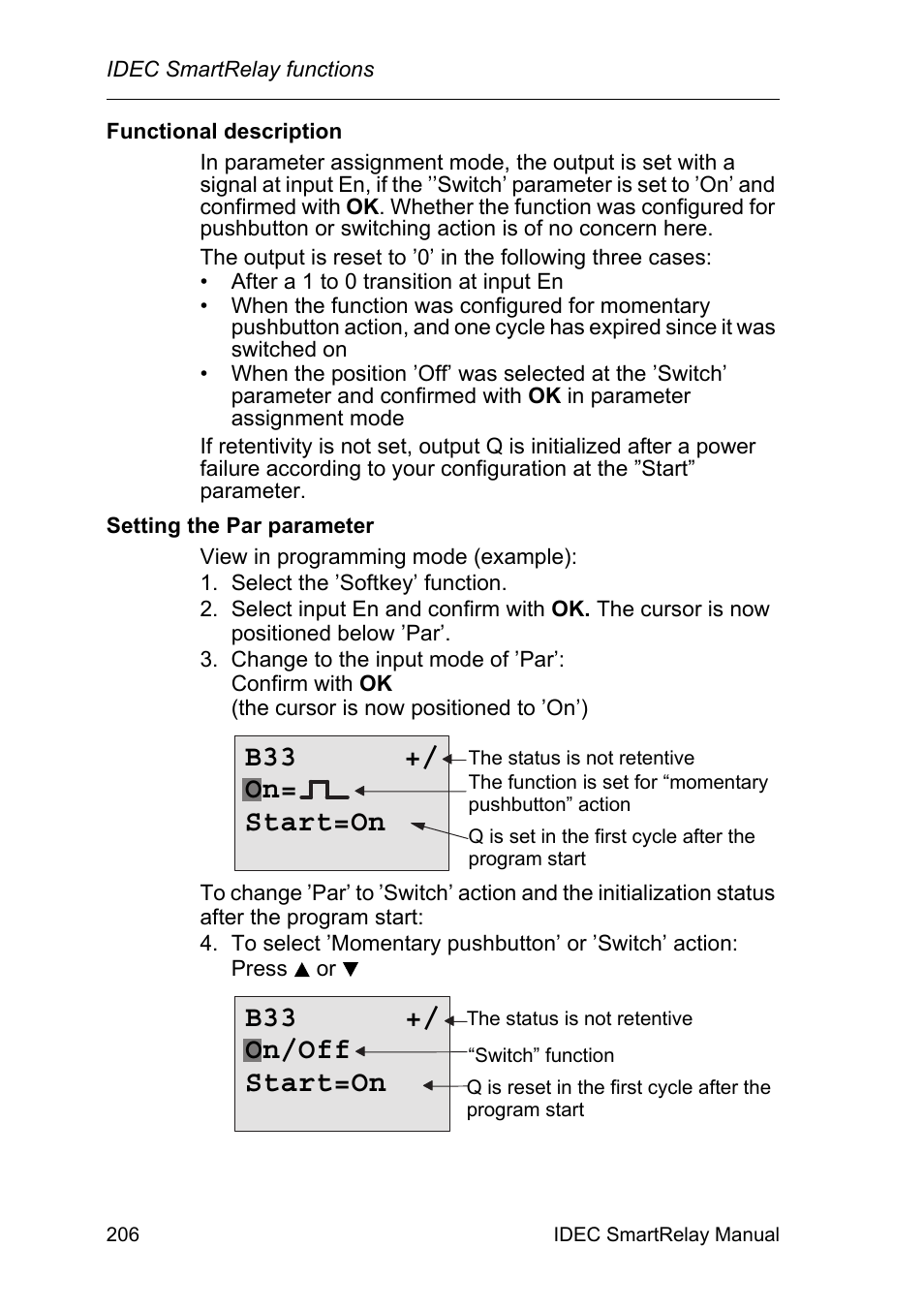 B33 +/ on= start=on, B33 +/ on/off start=on | IDEC FL1E SmartRelay User Manual | Page 220 / 356