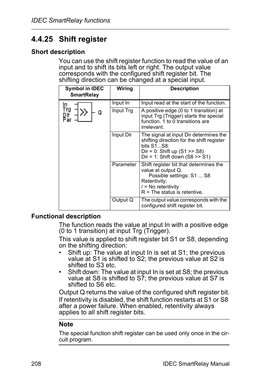 25 shift register, Shift register | IDEC FL1E SmartRelay User Manual | Page 222 / 356