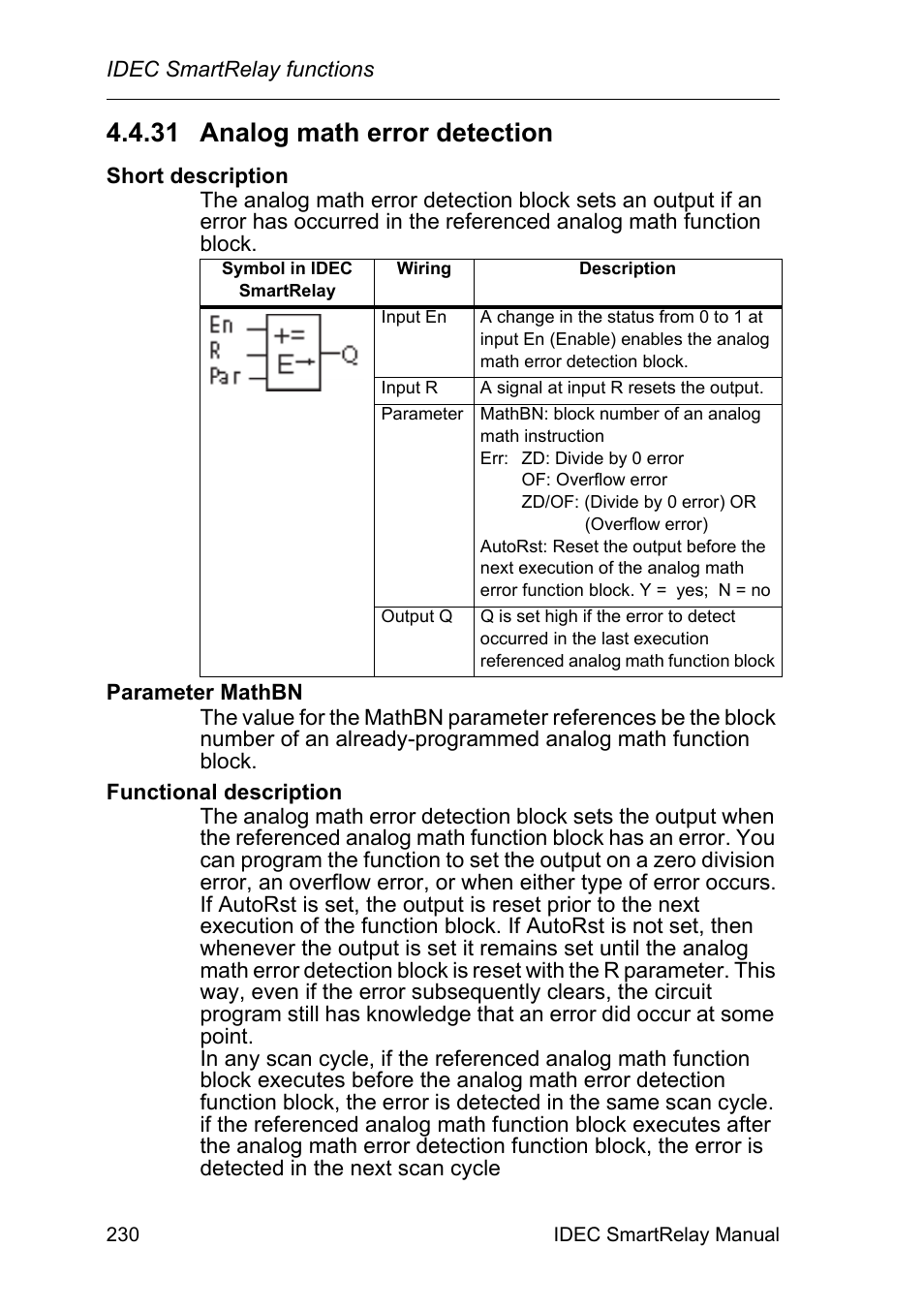 31 analog math error detection, Analog math error detection | IDEC FL1E SmartRelay User Manual | Page 244 / 356