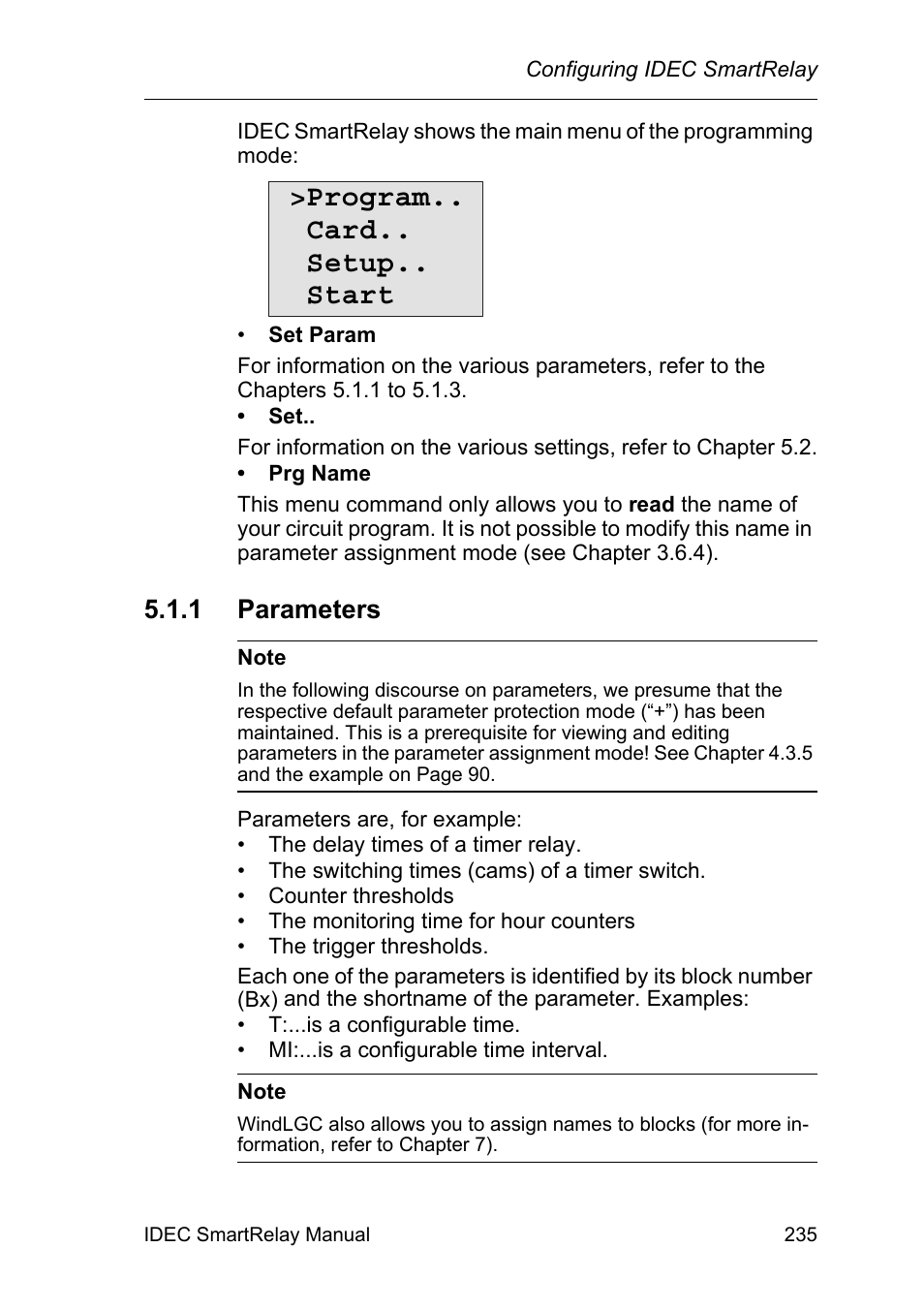 1 parameters, Parameters, Program.. card.. setup.. start | IDEC FL1E SmartRelay User Manual | Page 249 / 356