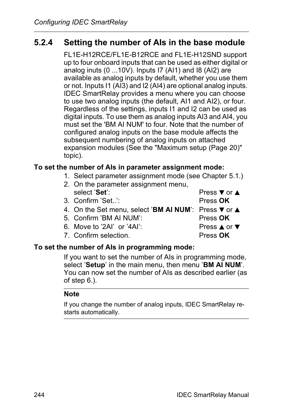 4 setting the number of ais in the base module, Setting the number of ais in the base module | IDEC FL1E SmartRelay User Manual | Page 258 / 356