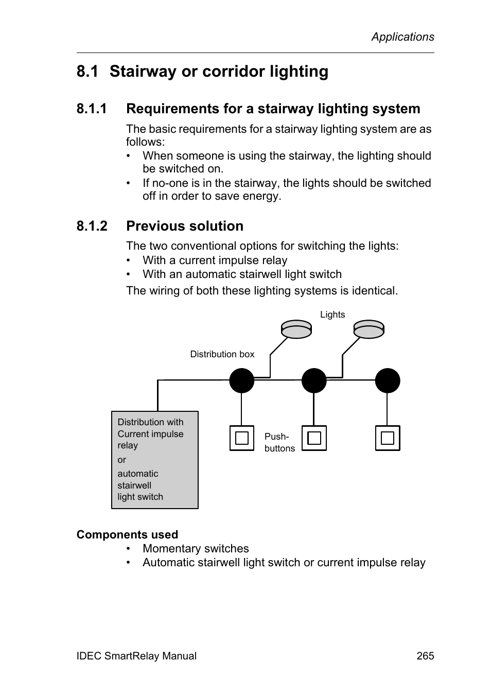 1 stairway or corridor lighting, 1 requirements for a stairway lighting system, 2 previous solution | Stairway or corridor lighting, Requirements for a stairway lighting system, Previous solution | IDEC FL1E SmartRelay User Manual | Page 279 / 356